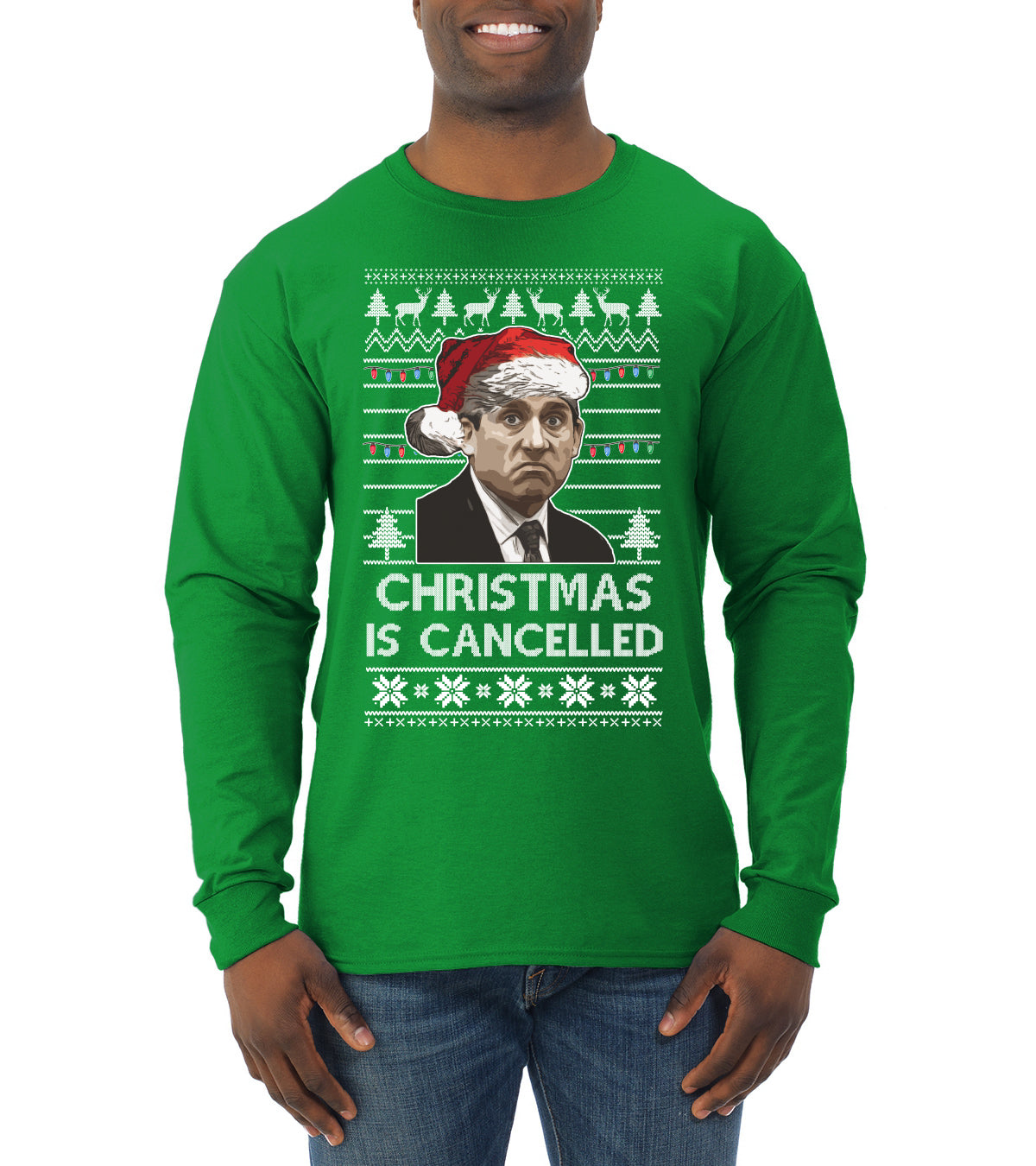 Christmas Is Cancelled Michael Scott Office Ugly Christmas Sweater Mens Long Sleeve Shirt