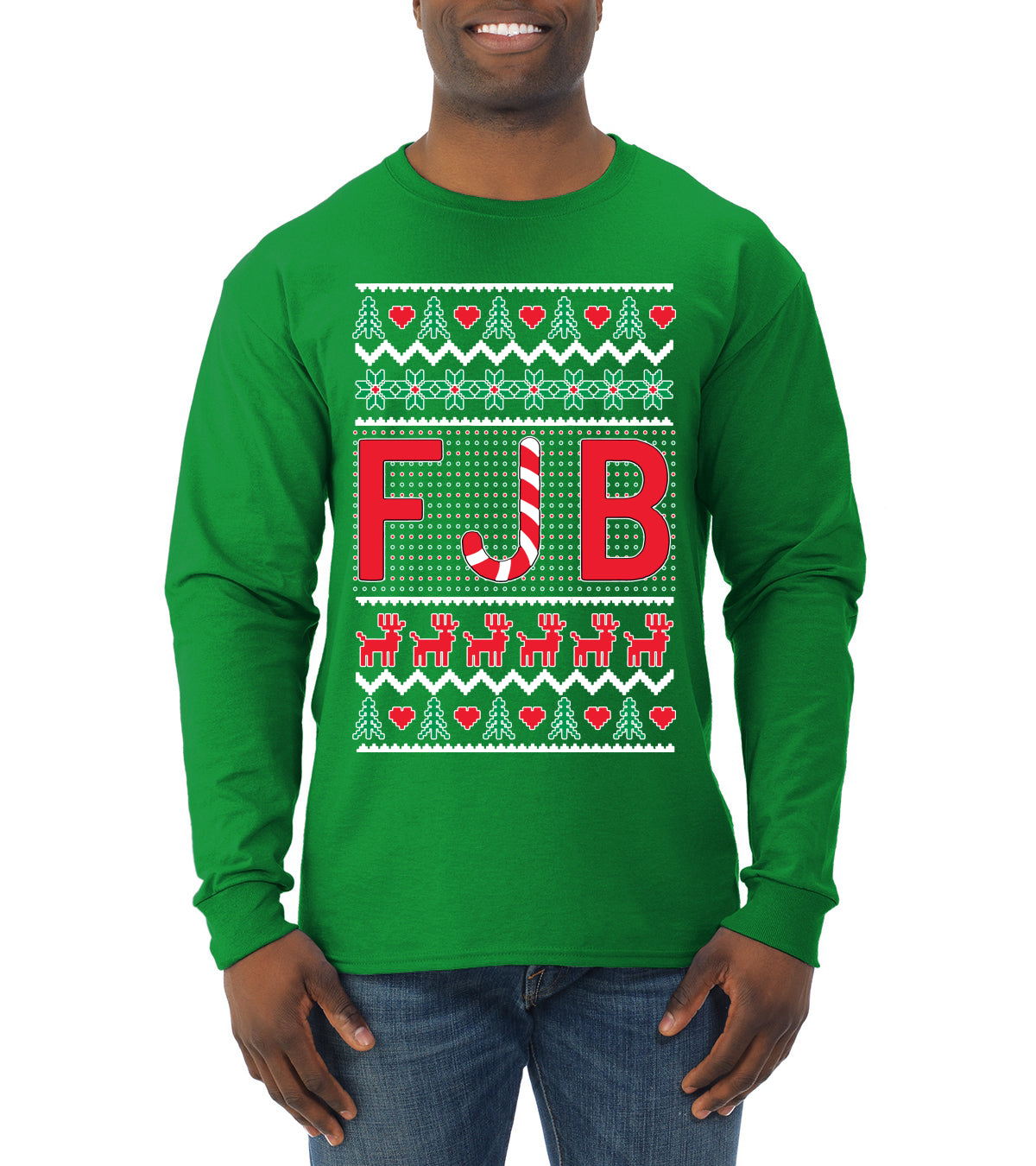 FJB Candy Cane  Ugly Christmas Sweater Mens Long Sleeve Shirt