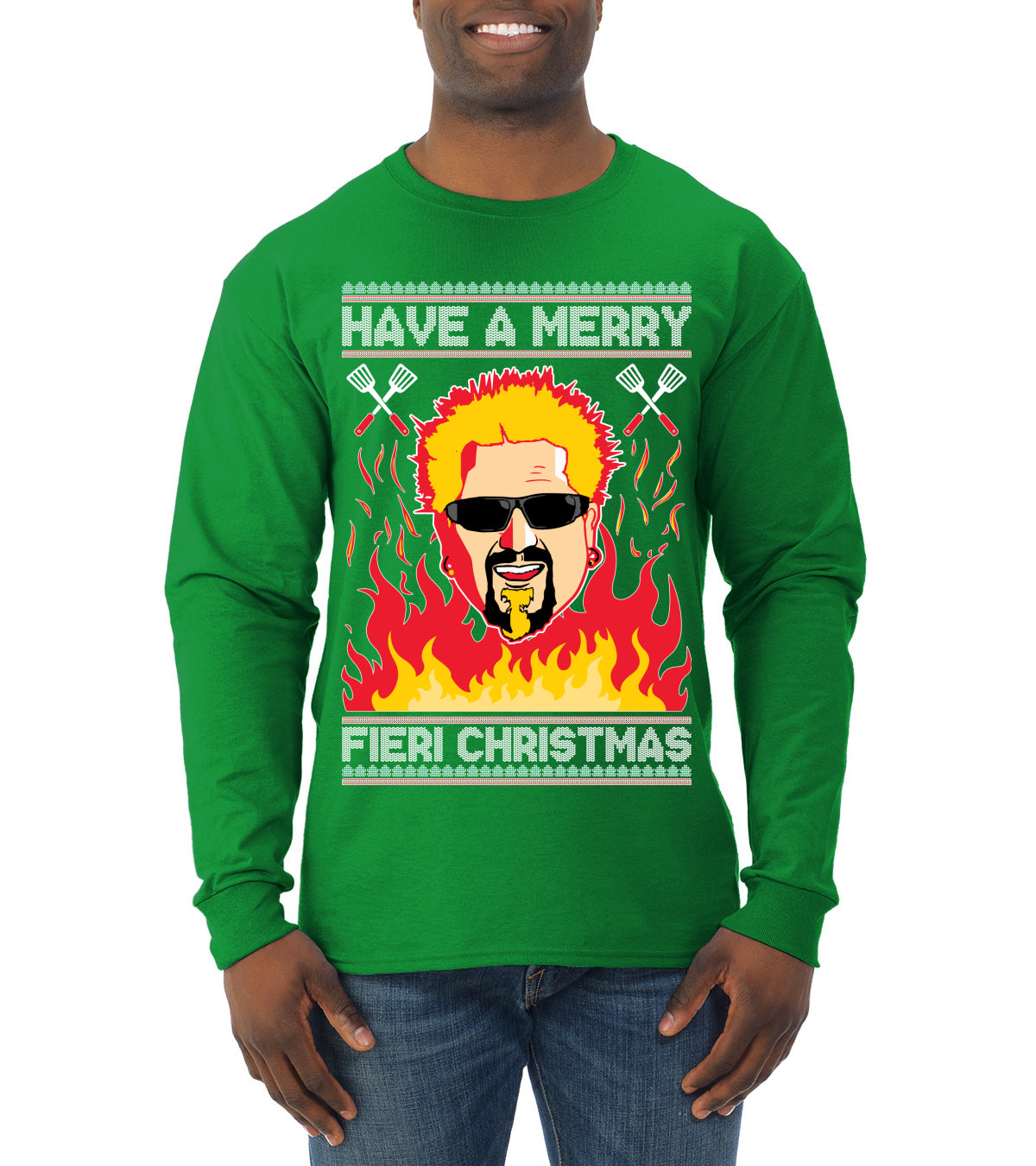 Have A Merry Fieri Christmas  Ugly Christmas Sweater Mens Long Sleeve Shirt