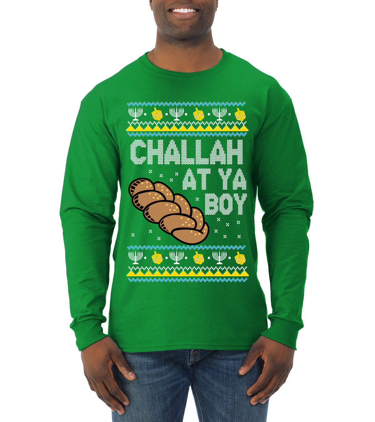 Challah At Ya Boy Ugly Christmas Sweater Mens Long Sleeve Shirt