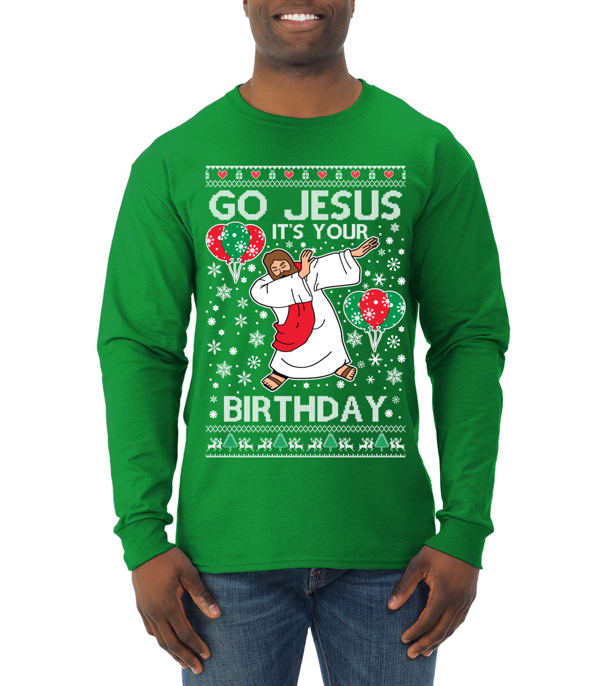 Go Jesus It's Your Birthday Ugly Christmas Sweater Mens Long Sleeve Shirt
