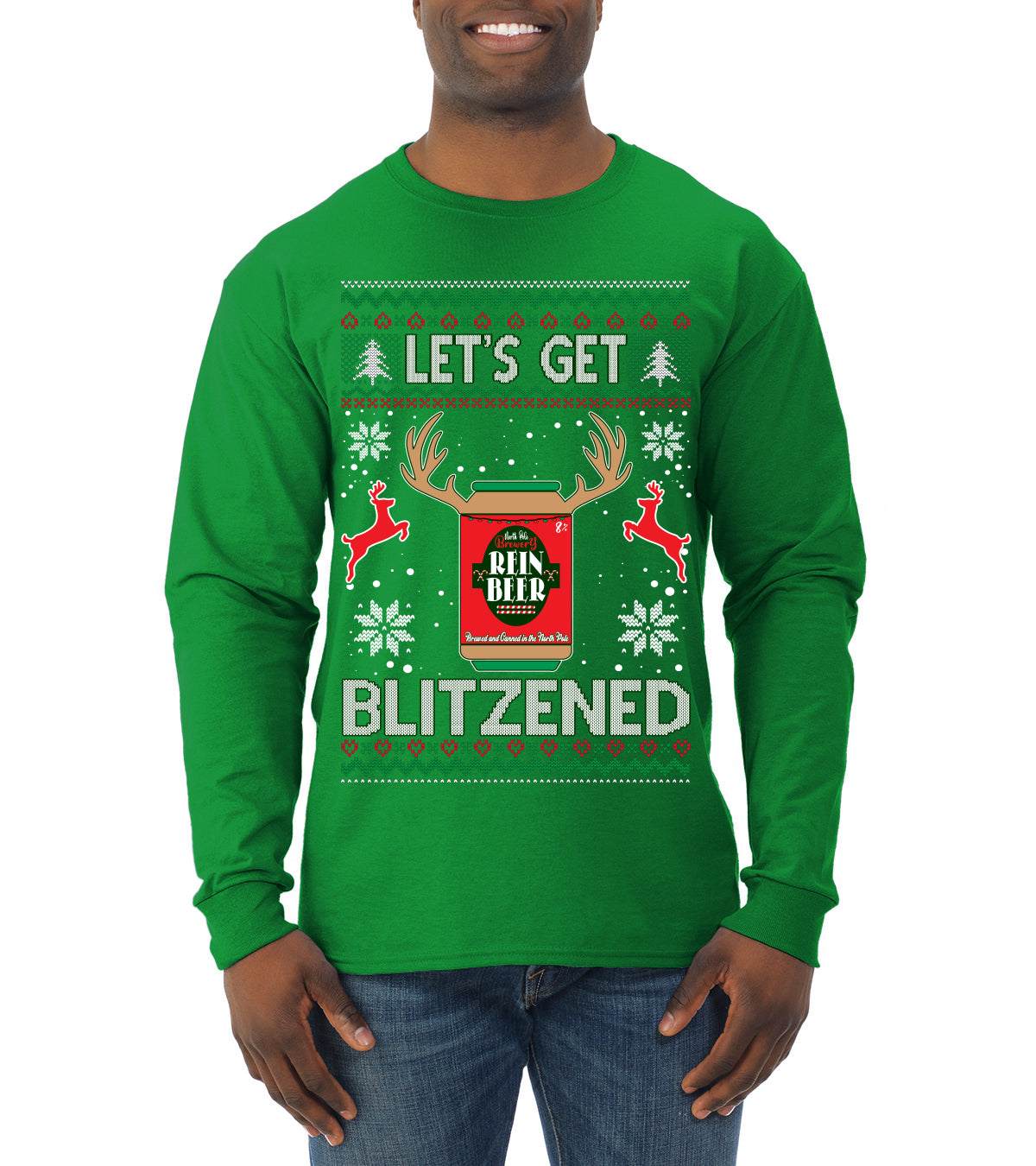 Let's Get Blitzened Rein Beer Ugly Christmas Sweater Mens Long Sleeve Shirt