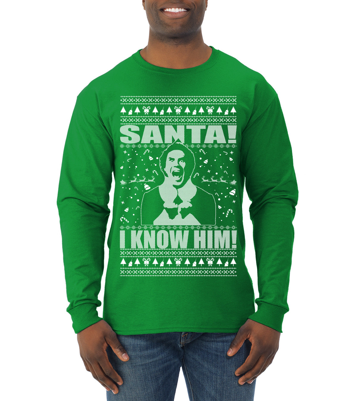 Buddy The Elf Santa! I Know Him Ugly Christmas Sweater Mens Long Sleeve Shirt
