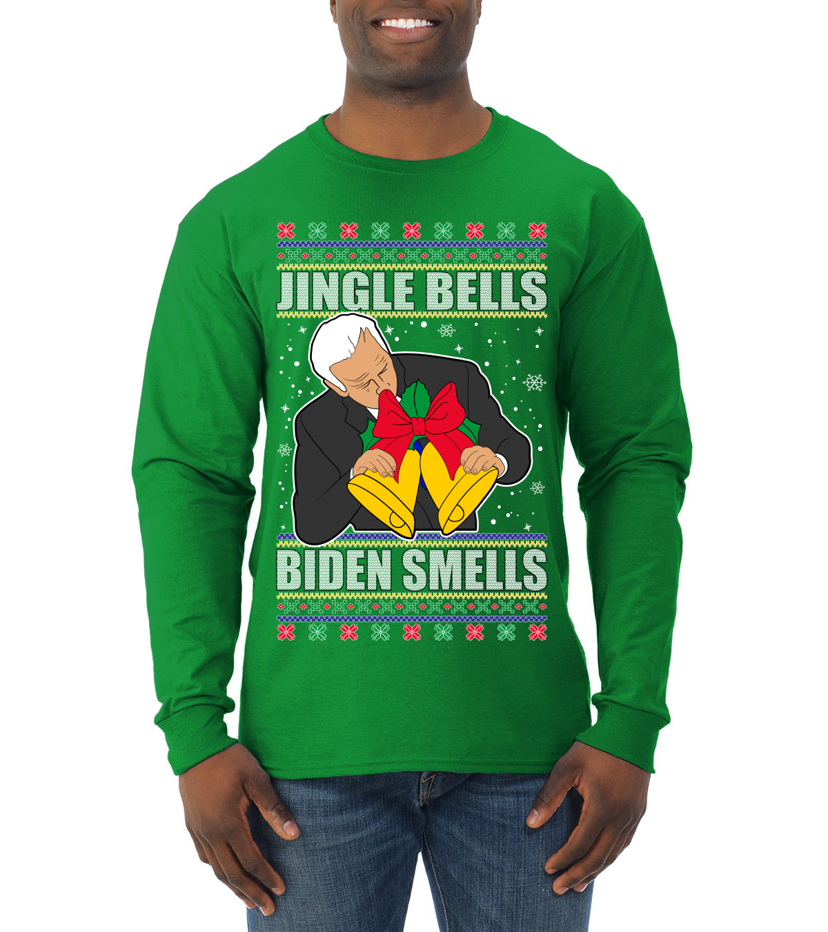 Jingle Bells Biden Smells Ugly Christmas Sweater Mens Long Sleeve Shirt