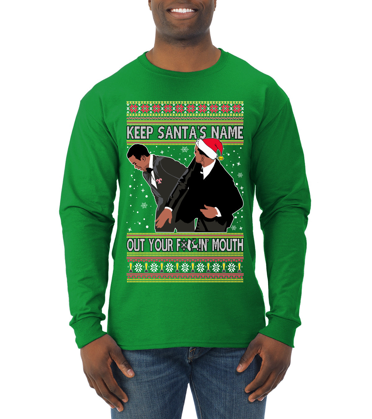 Will Smith Slaps Chris Rock Award Show  Ugly Christmas Sweater Mens Long Sleeve Shirt