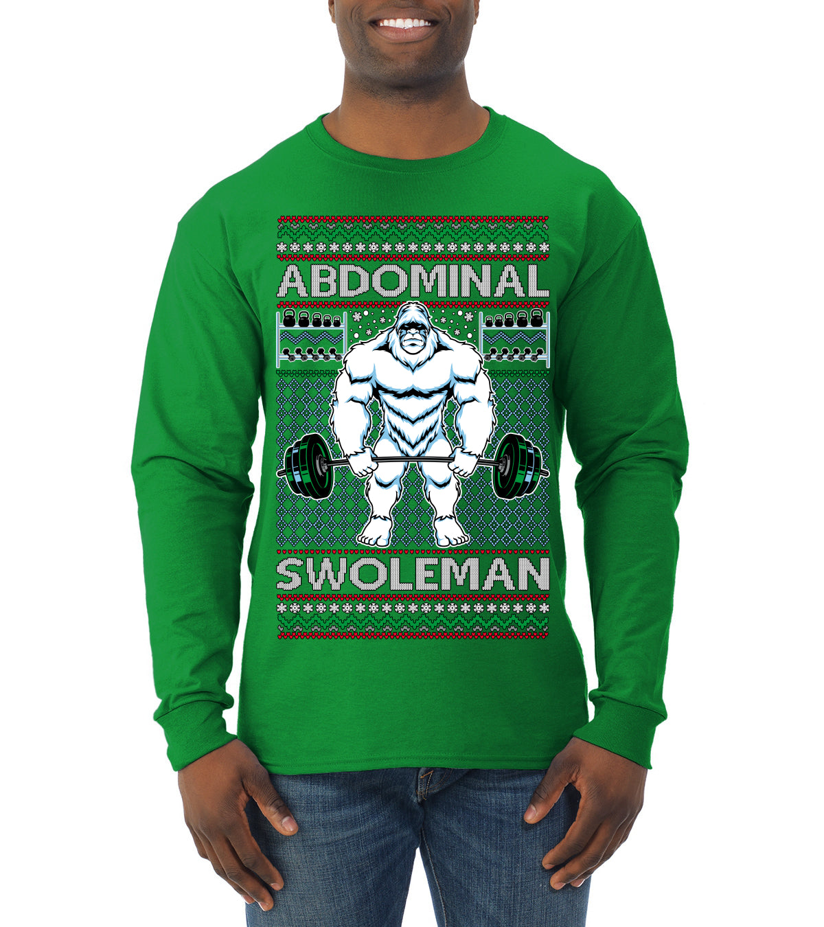Abdominal Swoleman Fitness Yeti Ugly Christmas Sweater Mens Long Sleeve Shirt