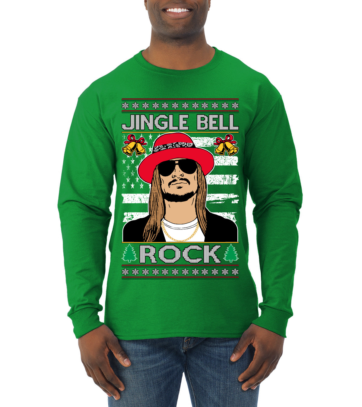 Jingle Bell Rock Kid Rapper Country Music Ugly Christmas Sweater Mens Long Sleeve Shirt