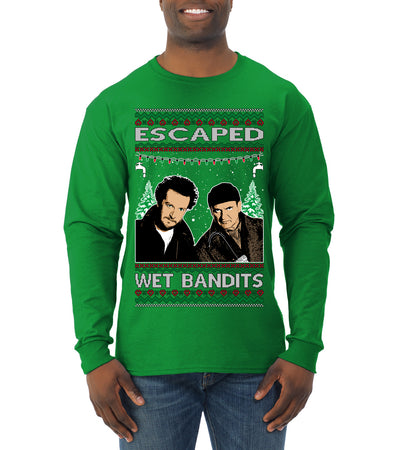 Escaped Bandits Classic Home Holiday Movie Ugly Christmas Sweater Mens Long Sleeve Shirt