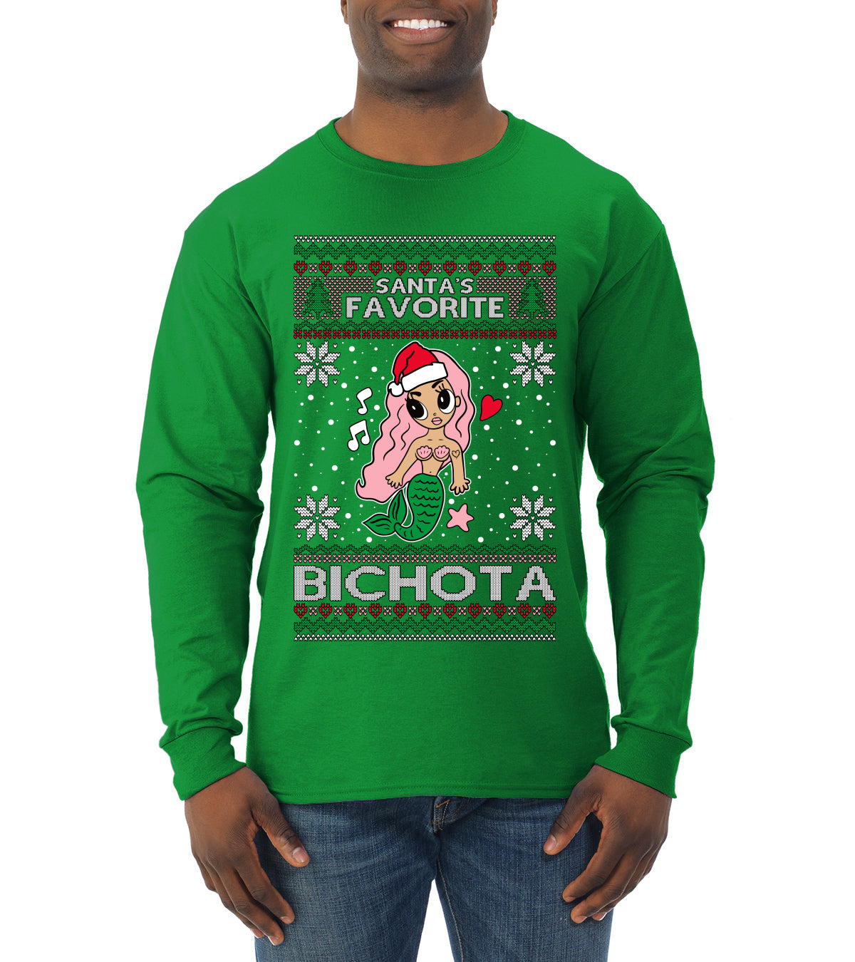 Christmas Karol Santa's Favorite Bichota Ugly Christmas Sweater Mens Long Sleeve Shirt