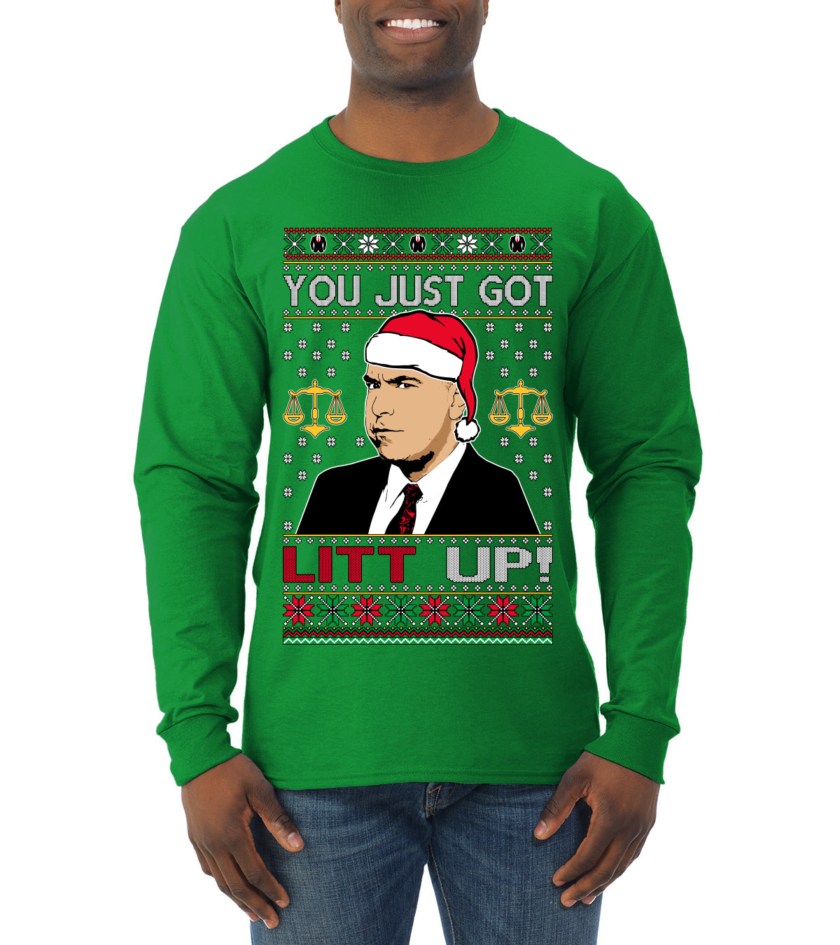 Just Got Litt Up Louis Tv Show Parody Ugly Christmas Sweater Mens Long Sleeve Shirt