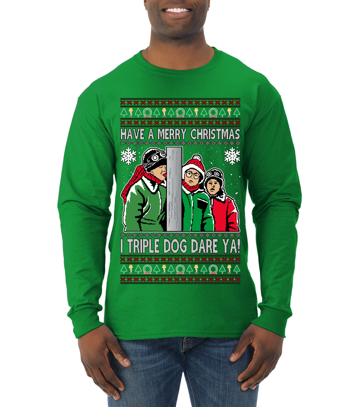 I Triple Dog Dare Ya Merry Story Ugly Christmas Sweater Mens Long Sleeve Shirt