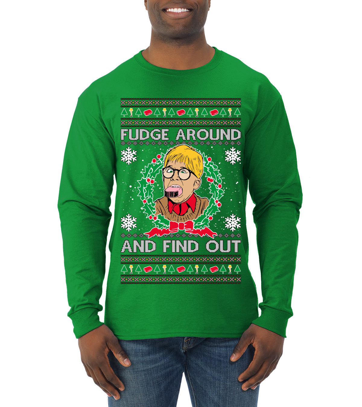 Fudge Around And Find Out Story Ugly Christmas Sweater Mens Long Sleeve Shirt