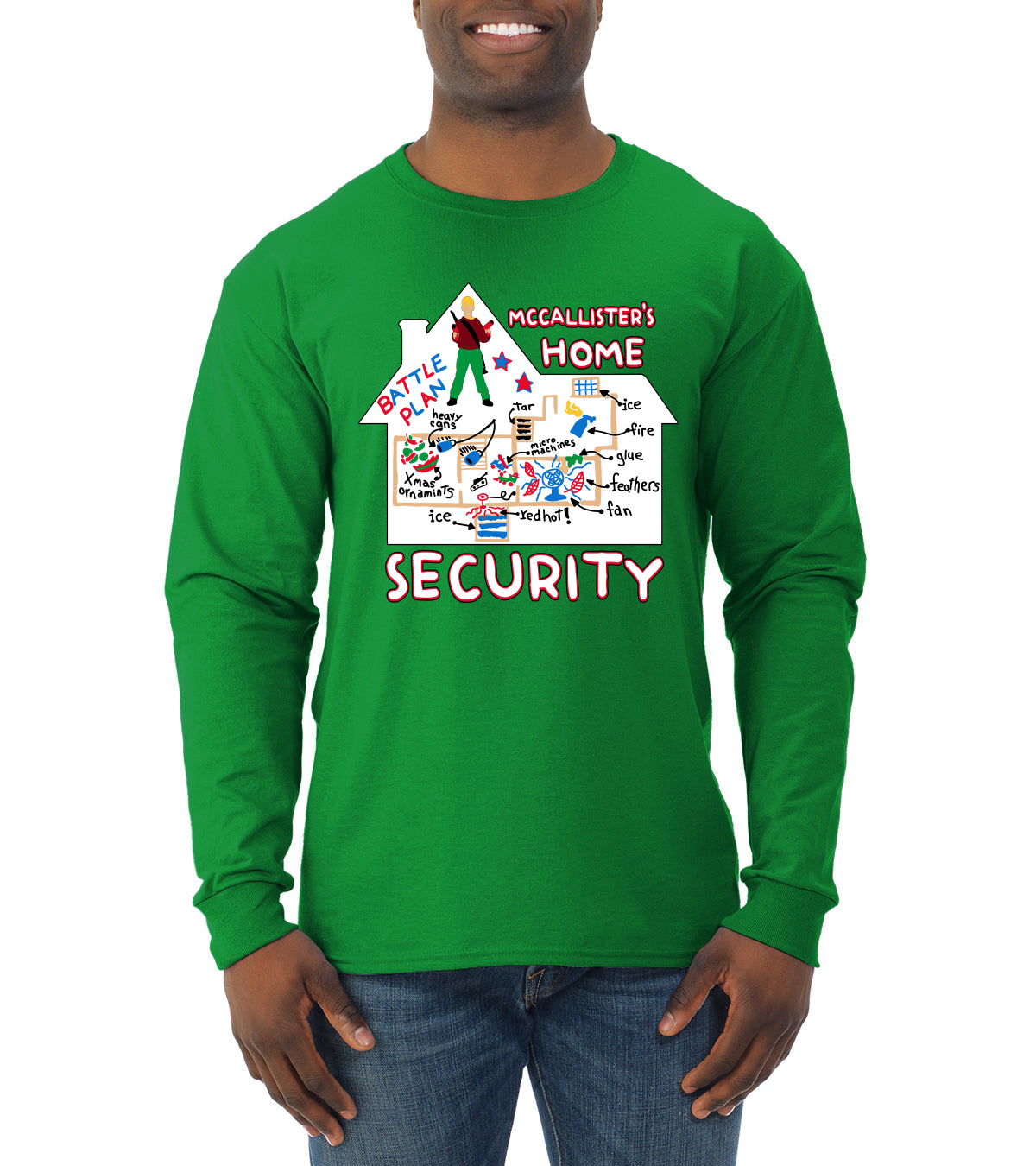 McCallister's Home Security Battle Plans Alone Christmas Mens Long Sleeve Shirt