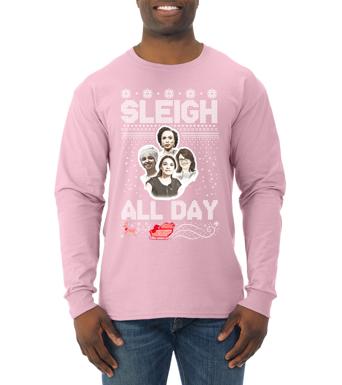 AOC The Squad Congresswomen Sleigh All Day Xmas Ugly Christmas Sweater Mens Long Sleeve Shirt