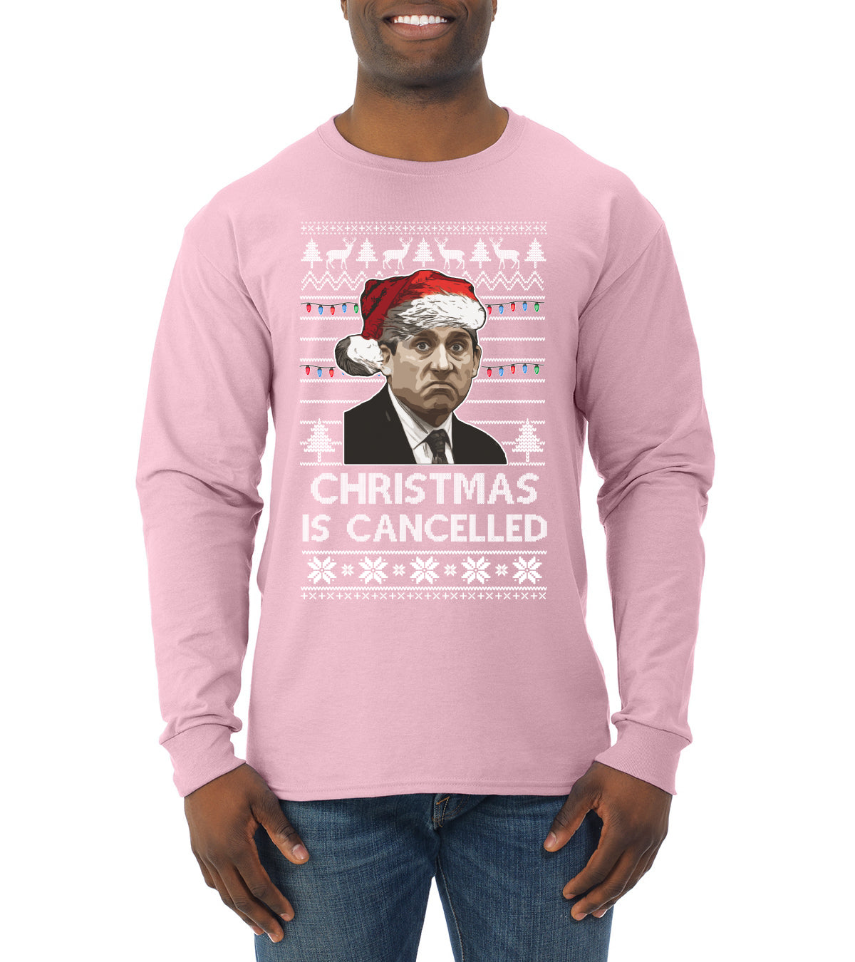 Christmas Is Cancelled Michael Scott Office Ugly Christmas Sweater Mens Long Sleeve Shirt
