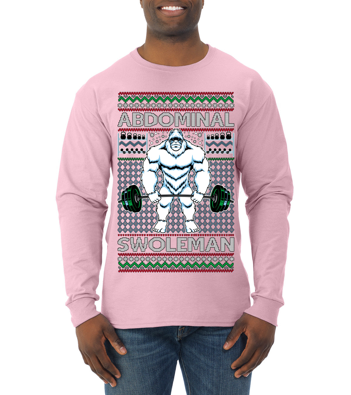 Abdominal Swoleman Fitness Yeti Ugly Christmas Sweater Mens Long Sleeve Shirt