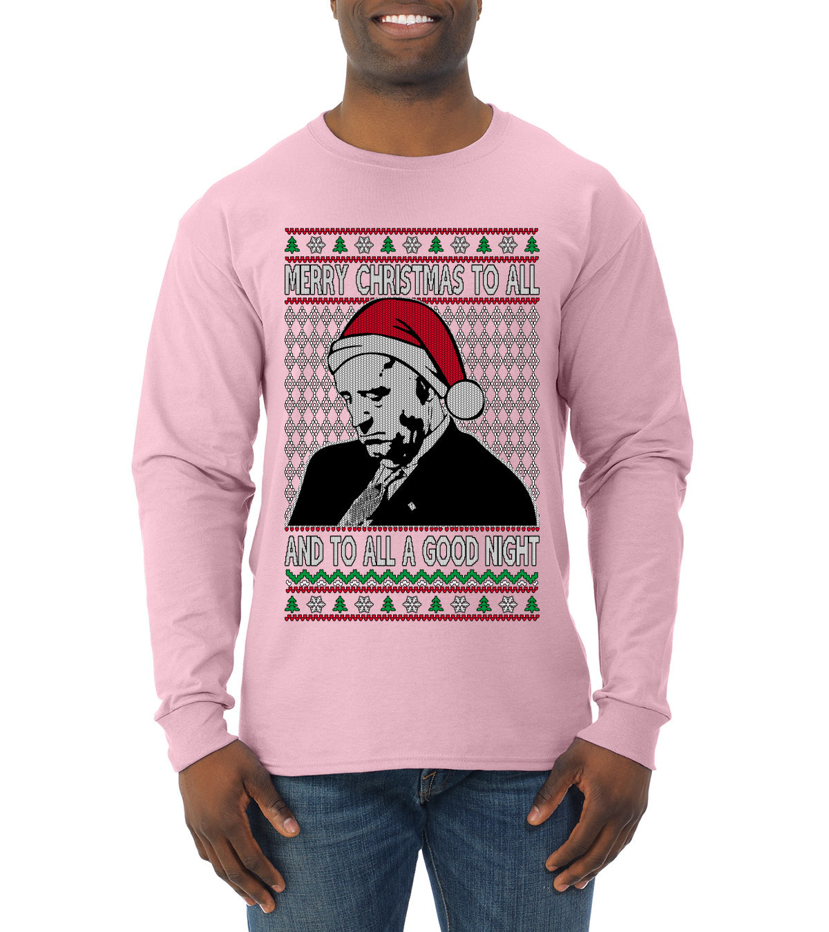 Sleepy Joe Merry Xmas To All And All A Good Night Ugly Christmas Sweater Mens Long Sleeve Shirt