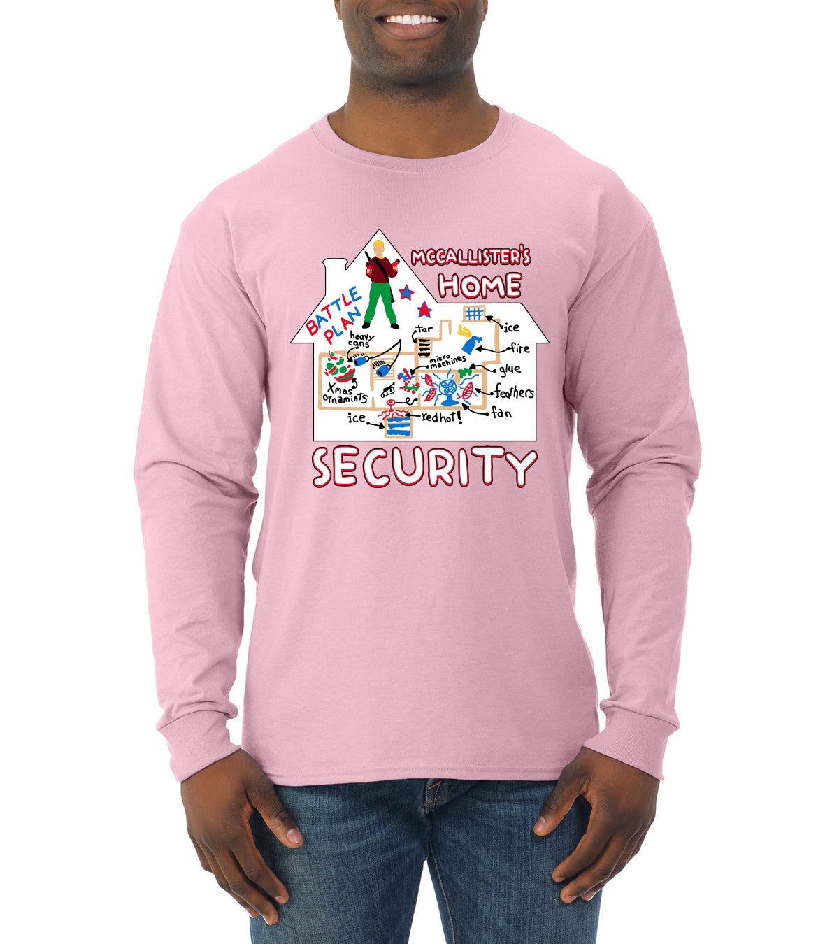 McCallister's Home Security Battle Plans Alone Christmas Mens Long Sleeve Shirt