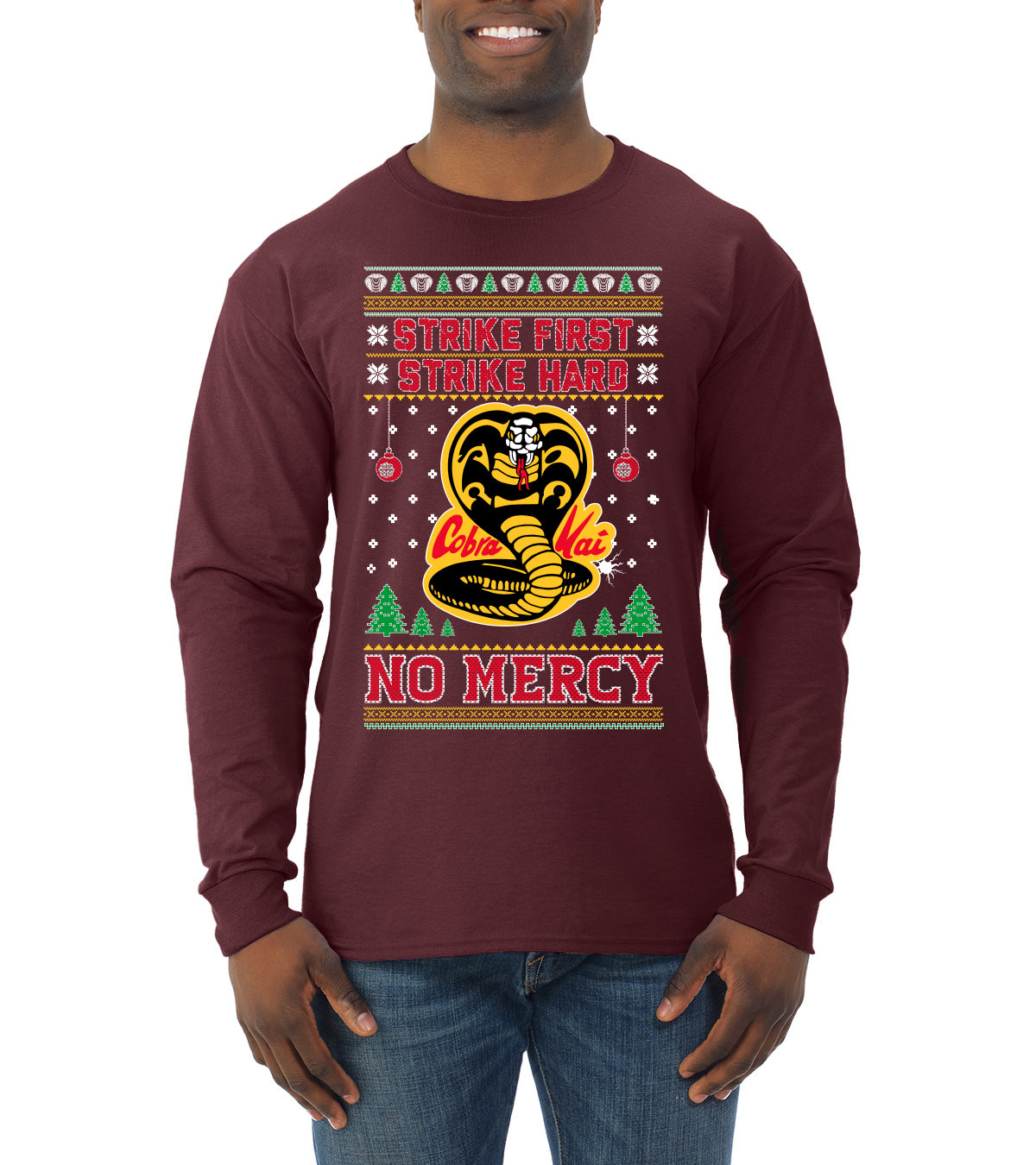 Strike First Strike Hard No Mercy Xmas Ugly Christmas Sweater Mens Long Sleeve Shirt