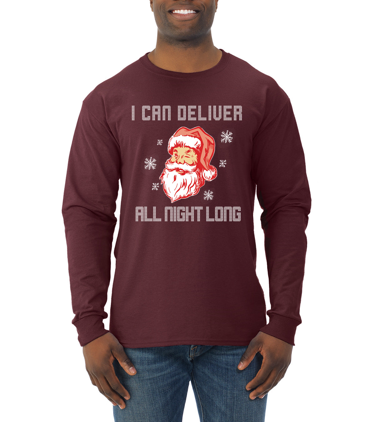 I Can Deliver All Night Long Santa Winking Christmas Mens Long Sleeve Shirt