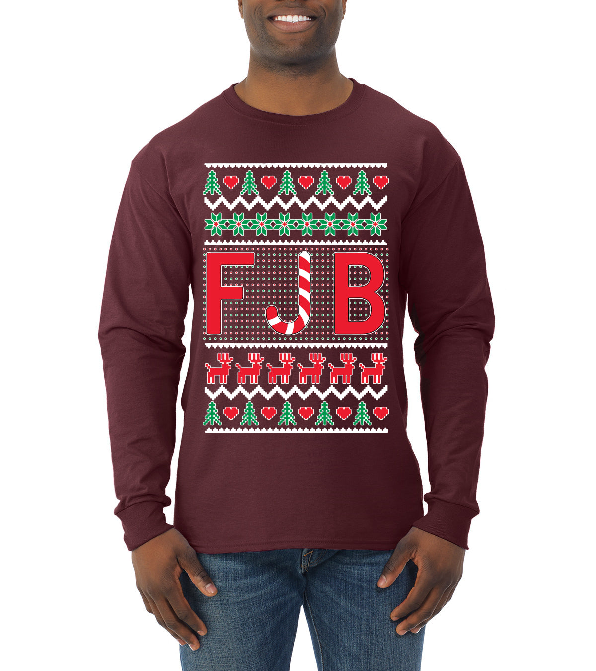 FJB Candy Cane  Ugly Christmas Sweater Mens Long Sleeve Shirt