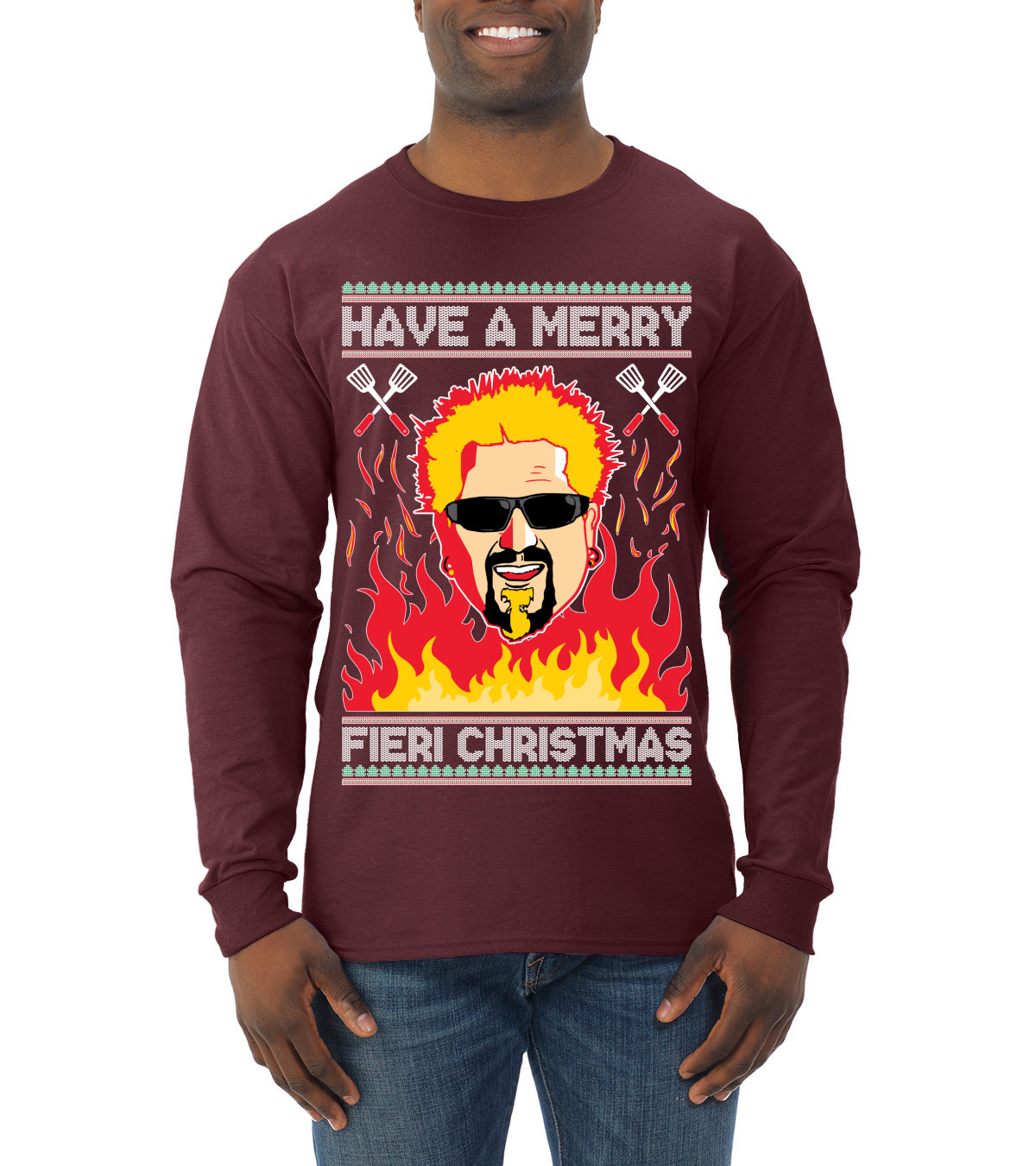 Have A Merry Fieri Christmas  Ugly Christmas Sweater Mens Long Sleeve Shirt
