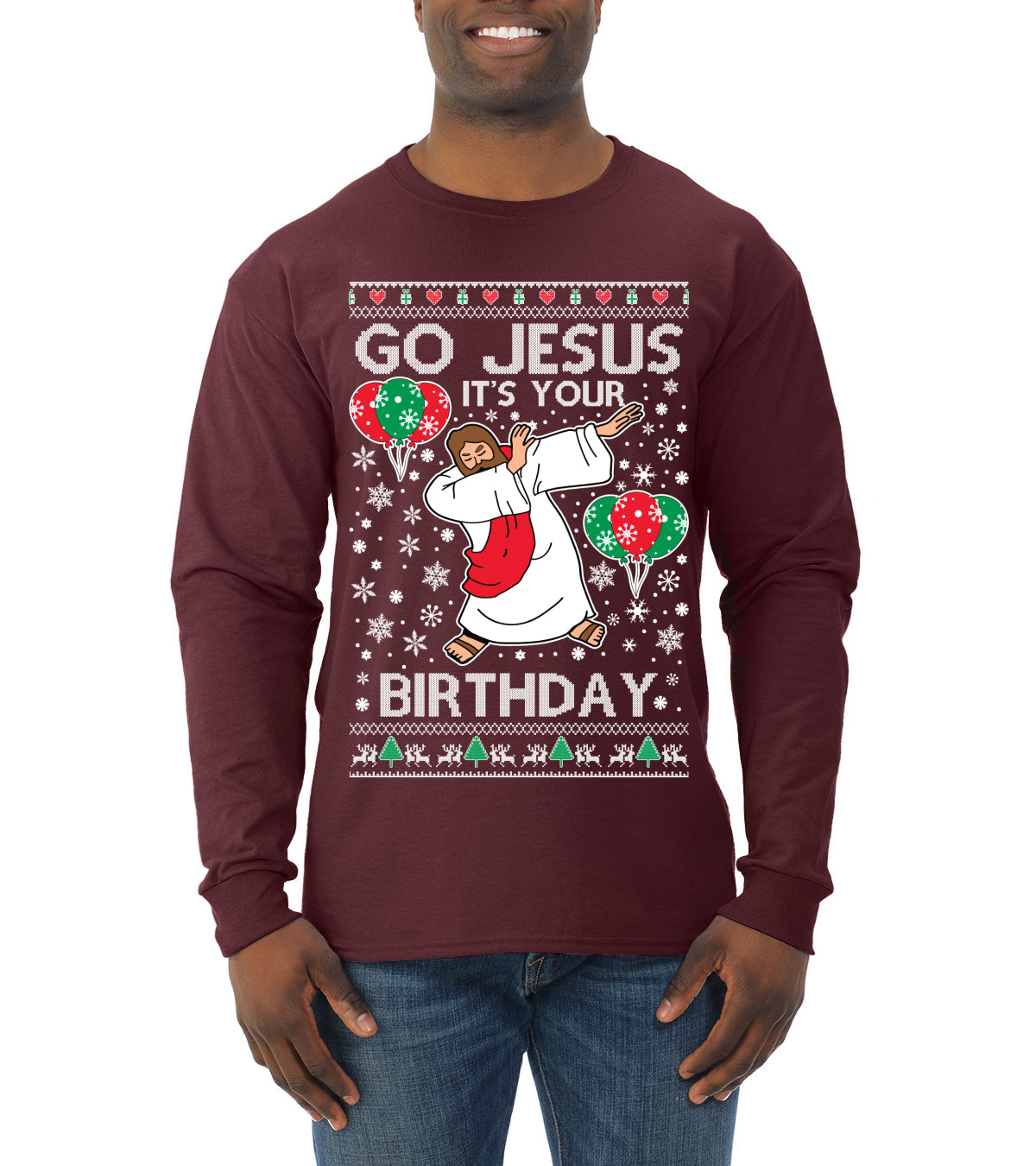 Go Jesus It's Your Birthday Ugly Christmas Sweater Mens Long Sleeve Shirt