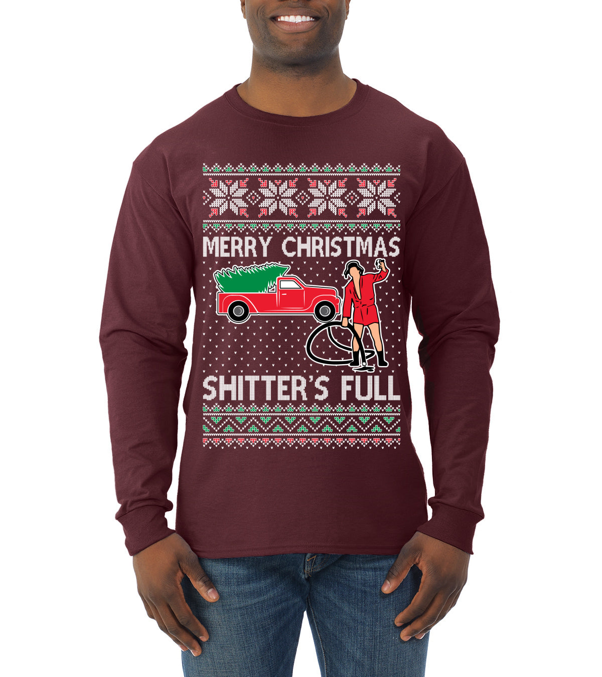 Cousin Eddie Merry Christmas Shitter's Full Ugly Christmas Sweater Mens Long Sleeve Shirt