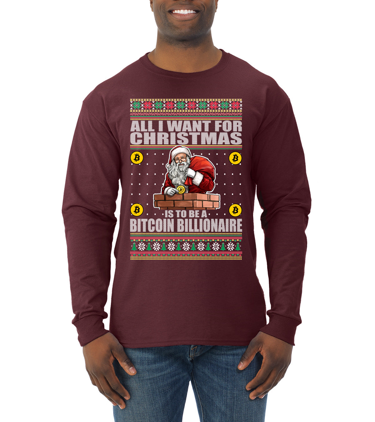 Bitcoin Billionaire For Christmas Christmas Mens Long Sleeve Shirt
