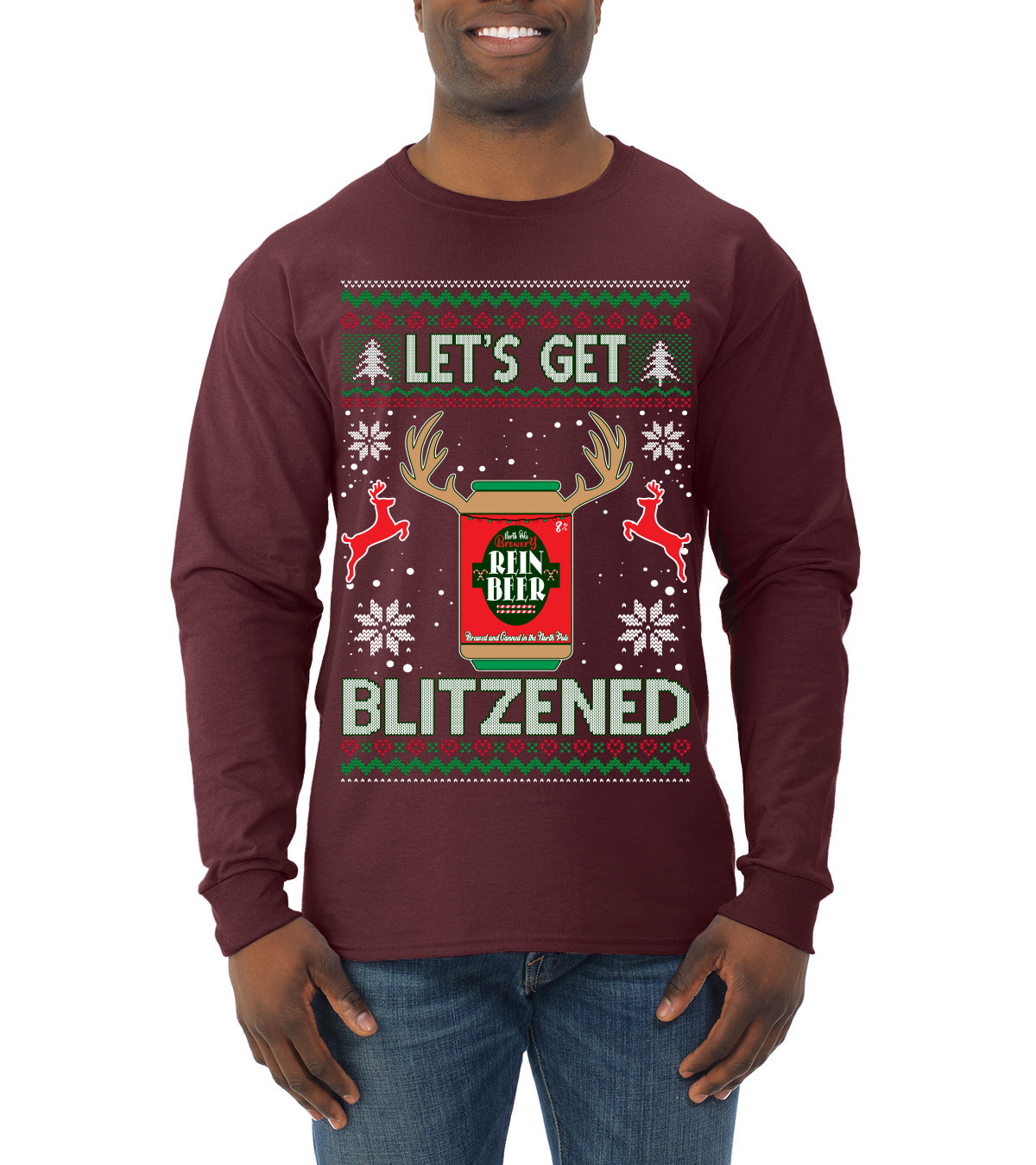 Let's Get Blitzened Rein Beer Ugly Christmas Sweater Mens Long Sleeve Shirt