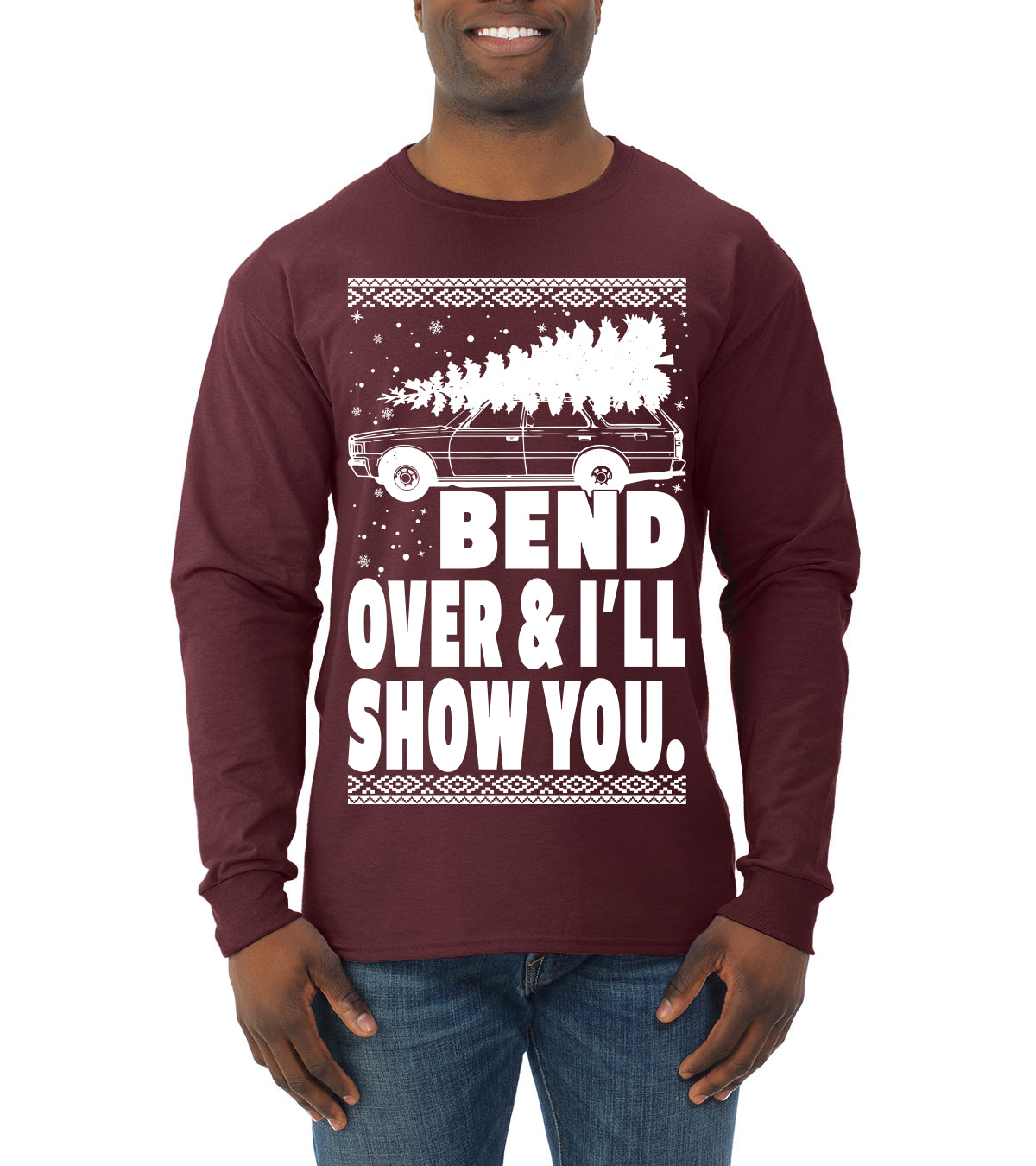 Fanily Vacation Bend Over & I'll Show You Ugly Christmas Sweater Mens Long Sleeve Shirt