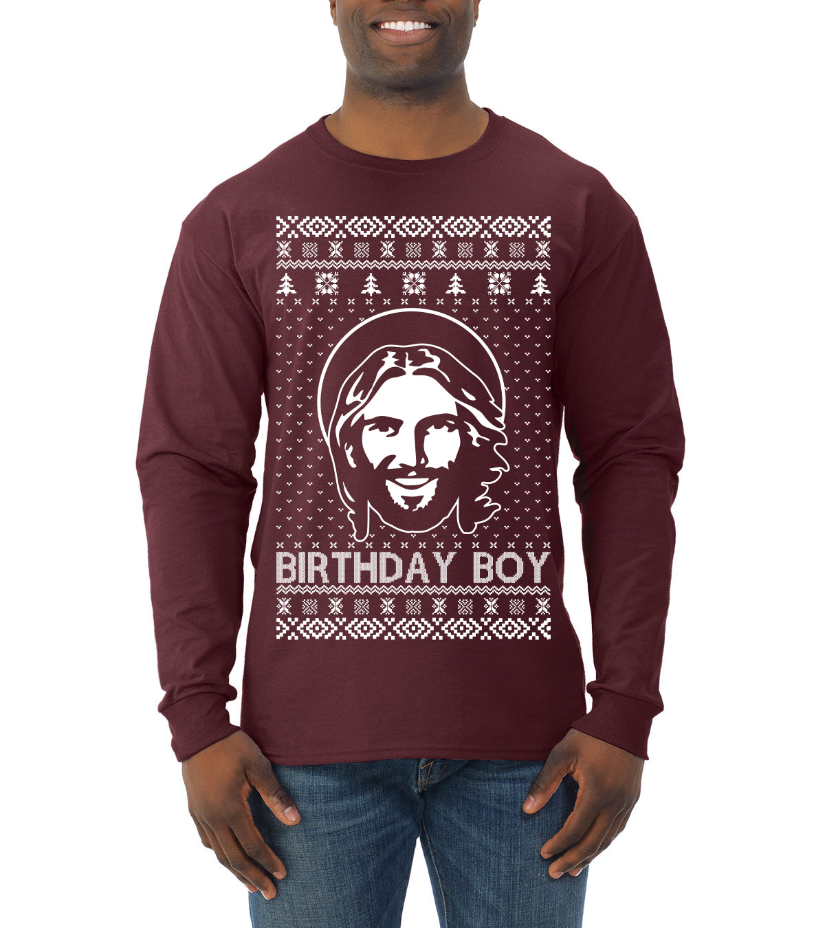 Birthday Boy Jesus Christ Ugly Christmas Sweater Mens Long Sleeve Shirt