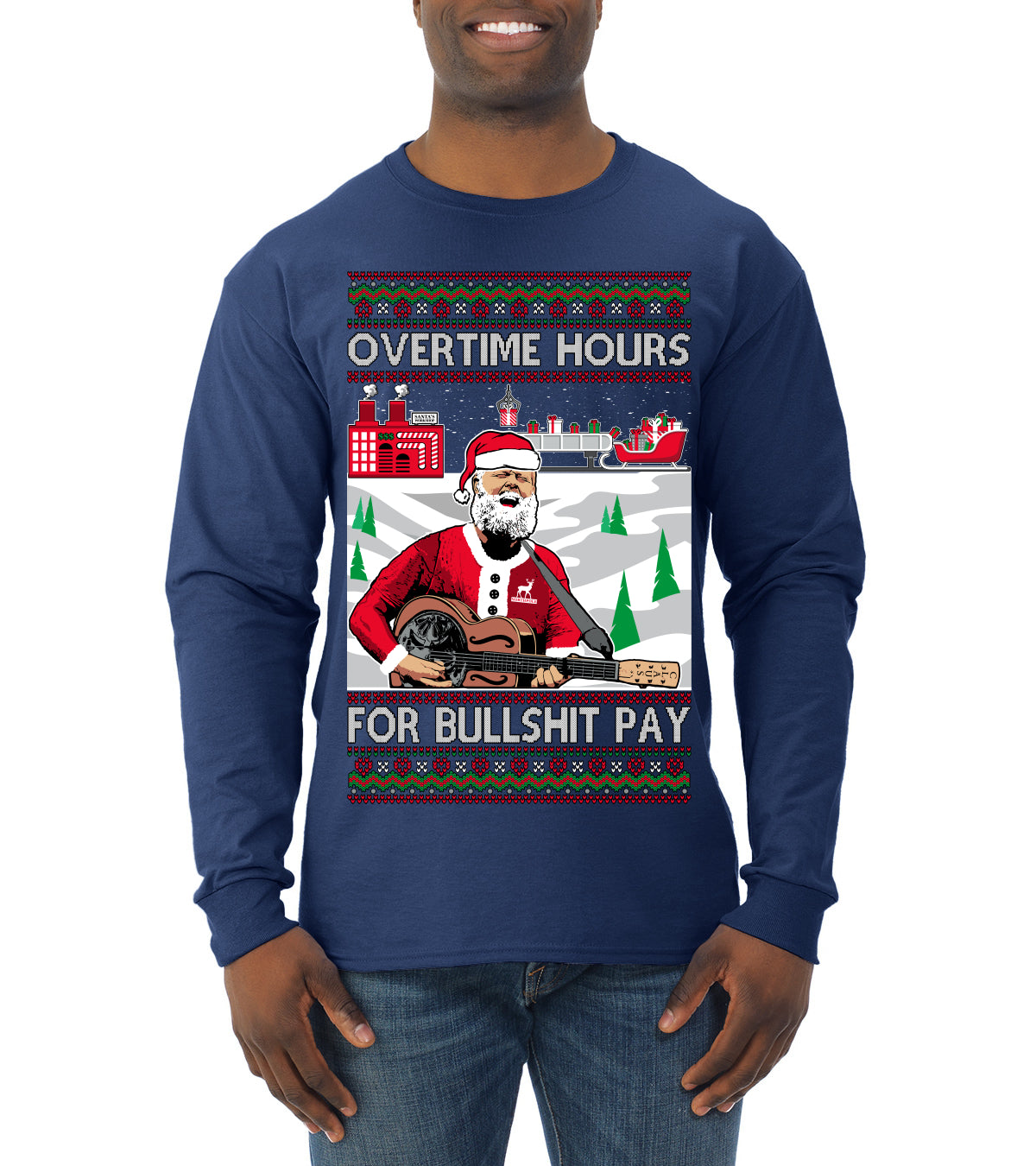 Overtime Hours Rich Men North of Richmond Ugly Christmas Sweater Mens Long Sleeve Shirt