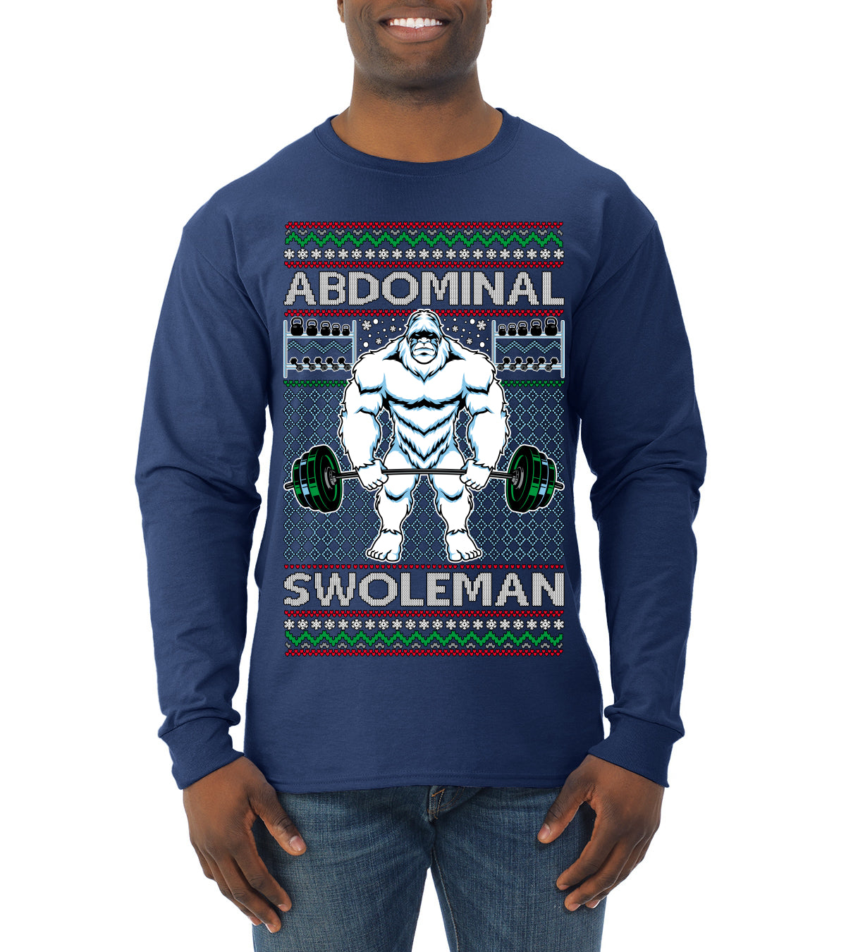 Abdominal Swoleman Fitness Yeti Ugly Christmas Sweater Mens Long Sleeve Shirt