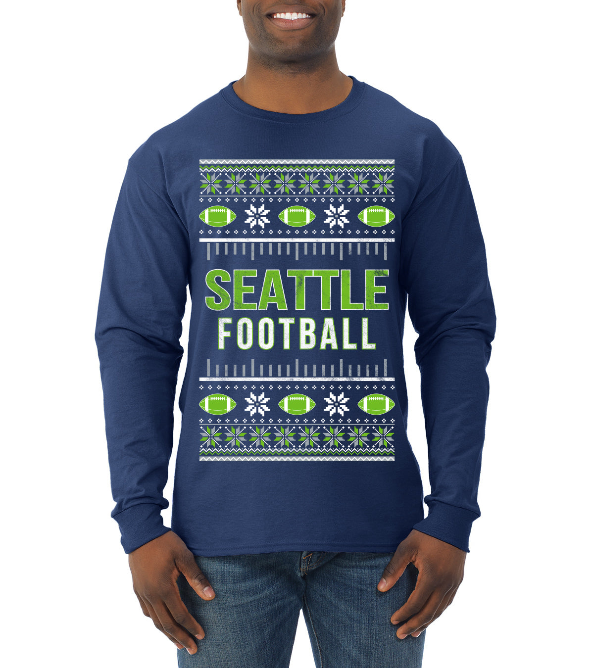 City of Seattle SEA American Football Fantasy Fan Ugly Christmas Sweater Unisex Crewneck Sweatshirt