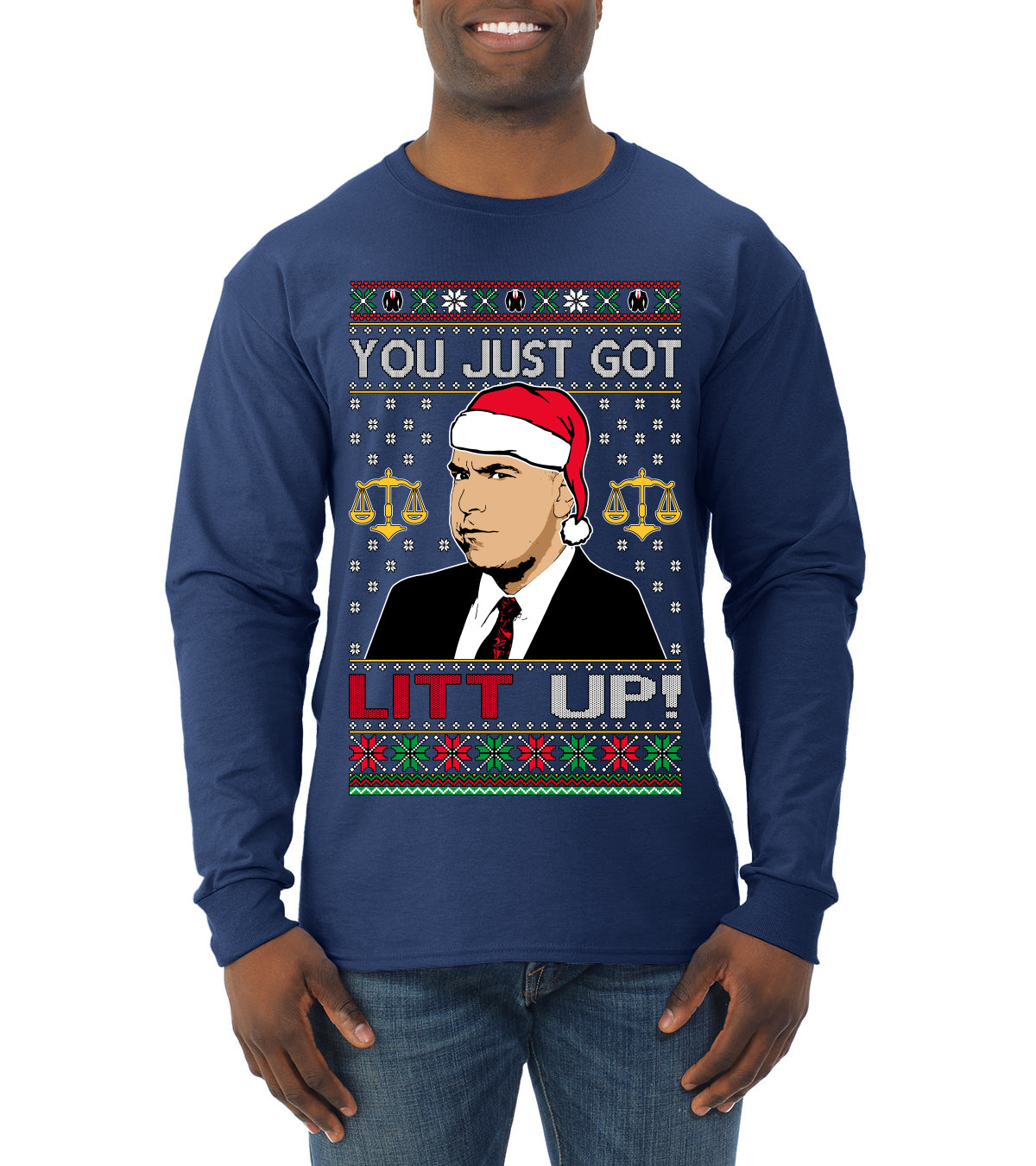 Just Got Litt Up Louis Tv Show Parody Ugly Christmas Sweater Mens Long Sleeve Shirt