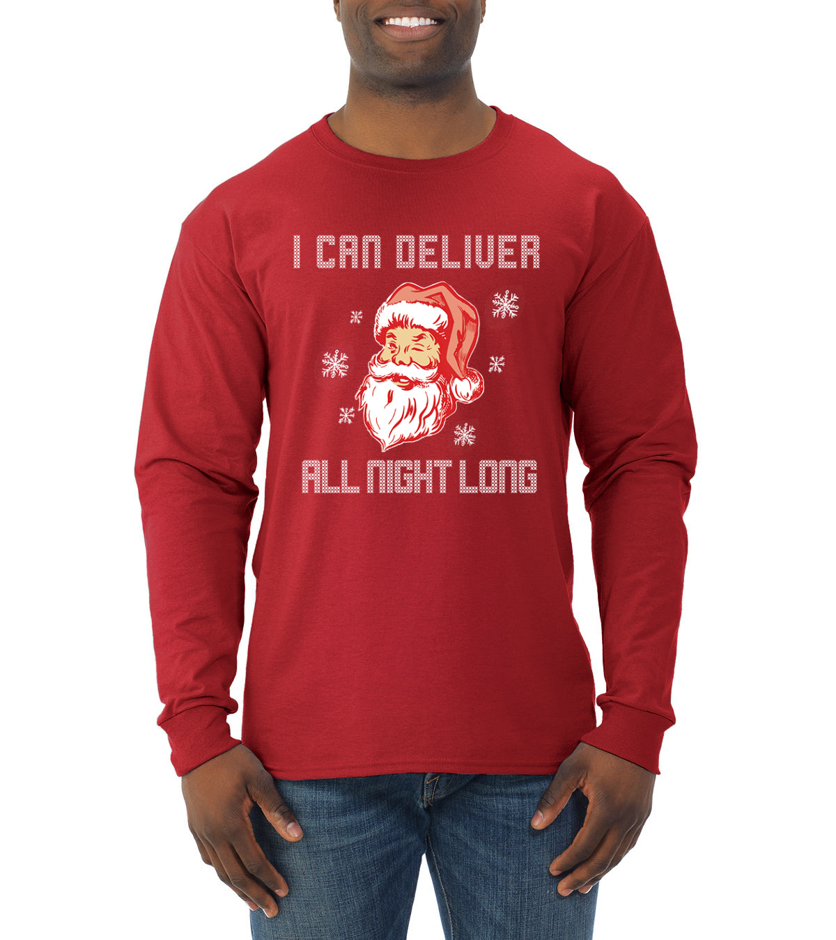 I Can Deliver All Night Long Santa Winking Christmas Mens Long Sleeve Shirt