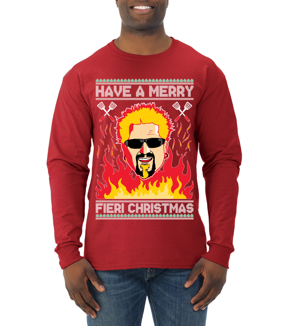 Have A Merry Fieri Christmas  Ugly Christmas Sweater Mens Long Sleeve Shirt