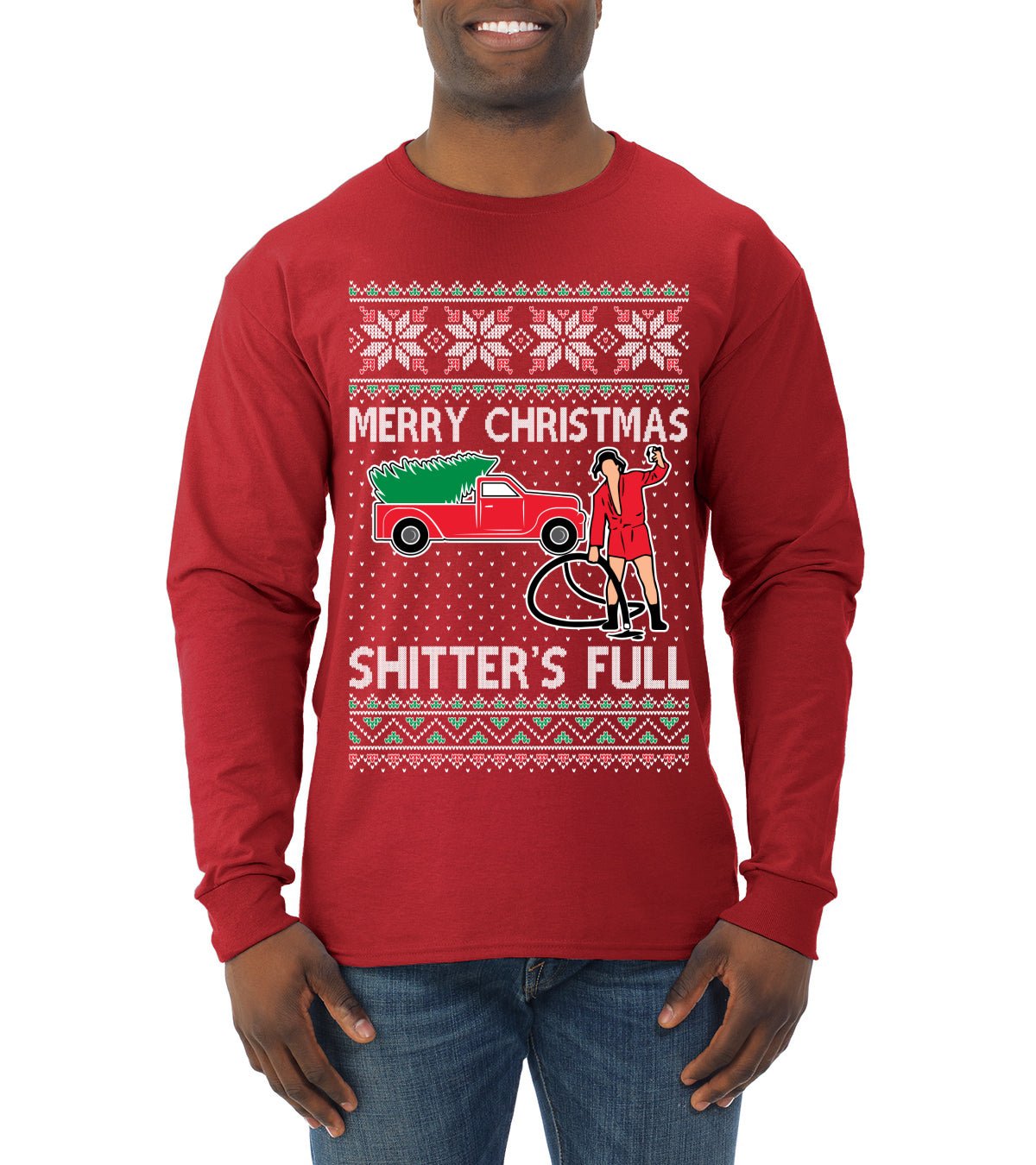 Cousin Eddie Merry Christmas Shitter's Full Ugly Christmas Sweater Mens Long Sleeve Shirt