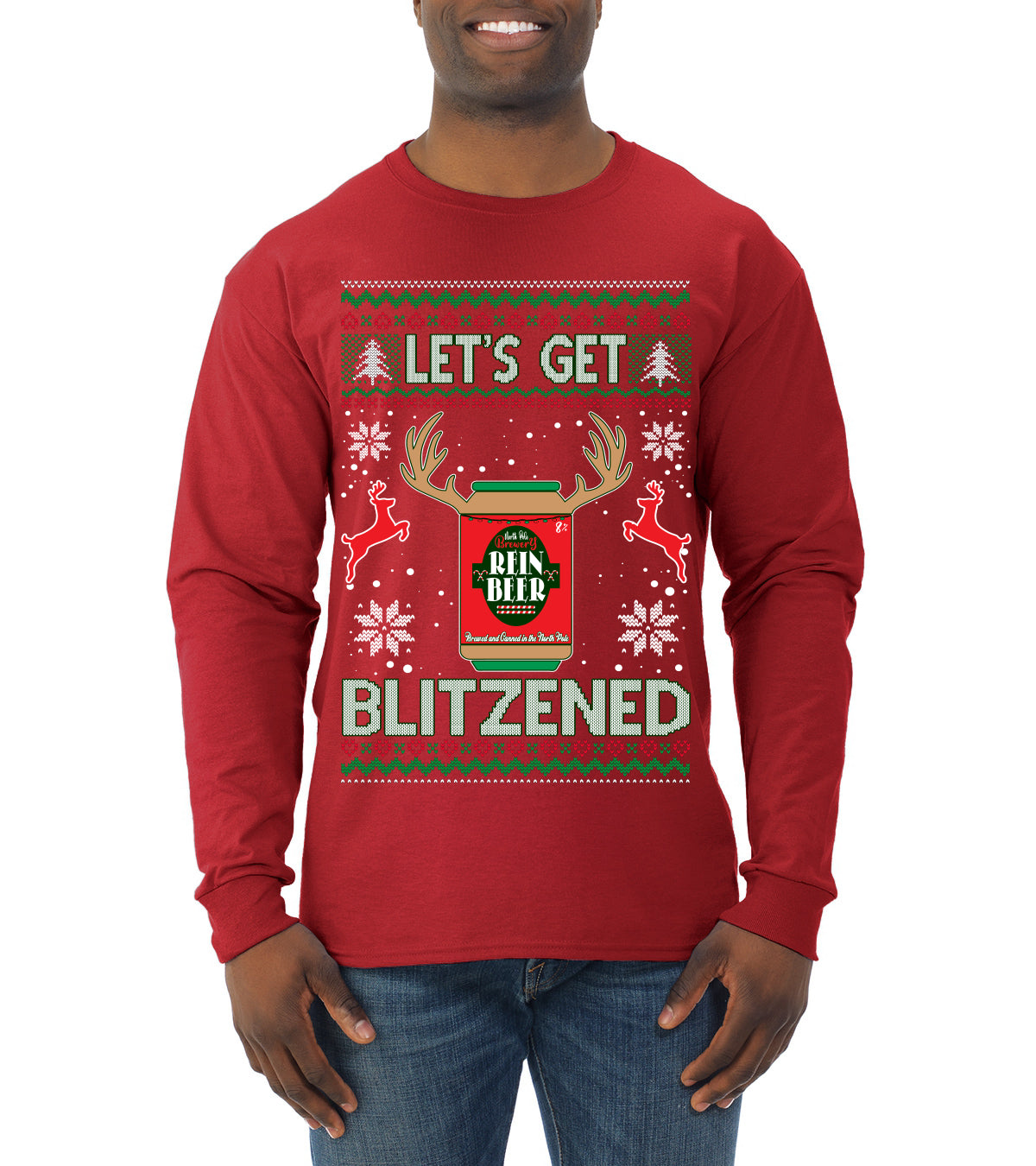 Let's Get Blitzened Rein Beer Ugly Christmas Sweater Mens Long Sleeve Shirt