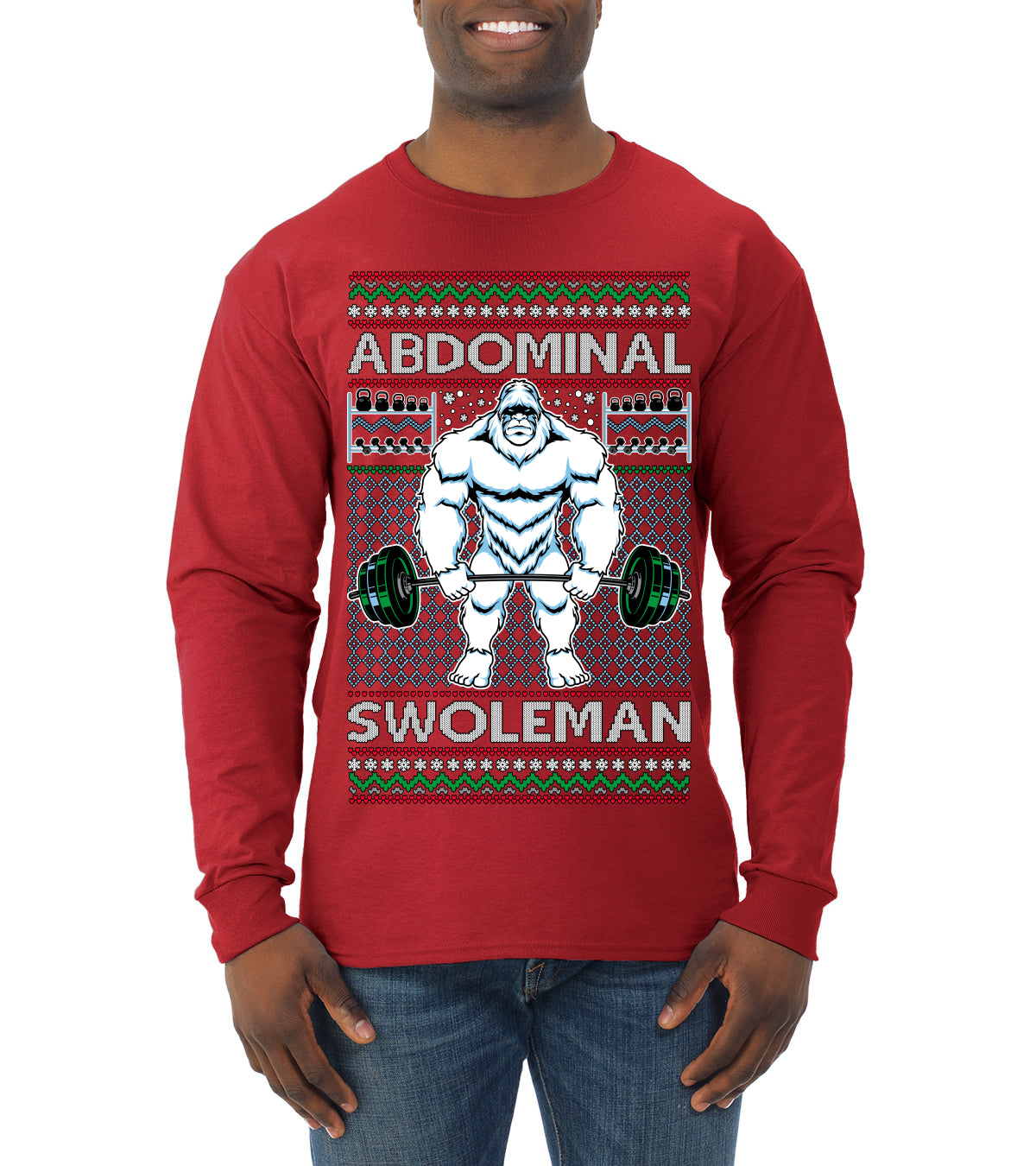 Abdominal Swoleman Fitness Yeti Ugly Christmas Sweater Mens Long Sleeve Shirt