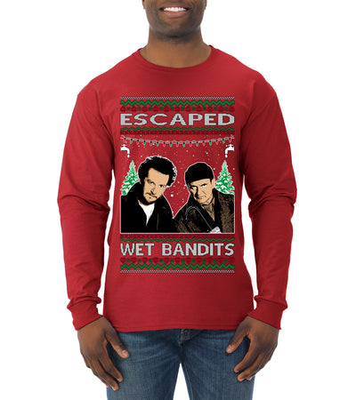 Escaped Bandits Classic Home Holiday Movie Ugly Christmas Sweater Mens Long Sleeve Shirt