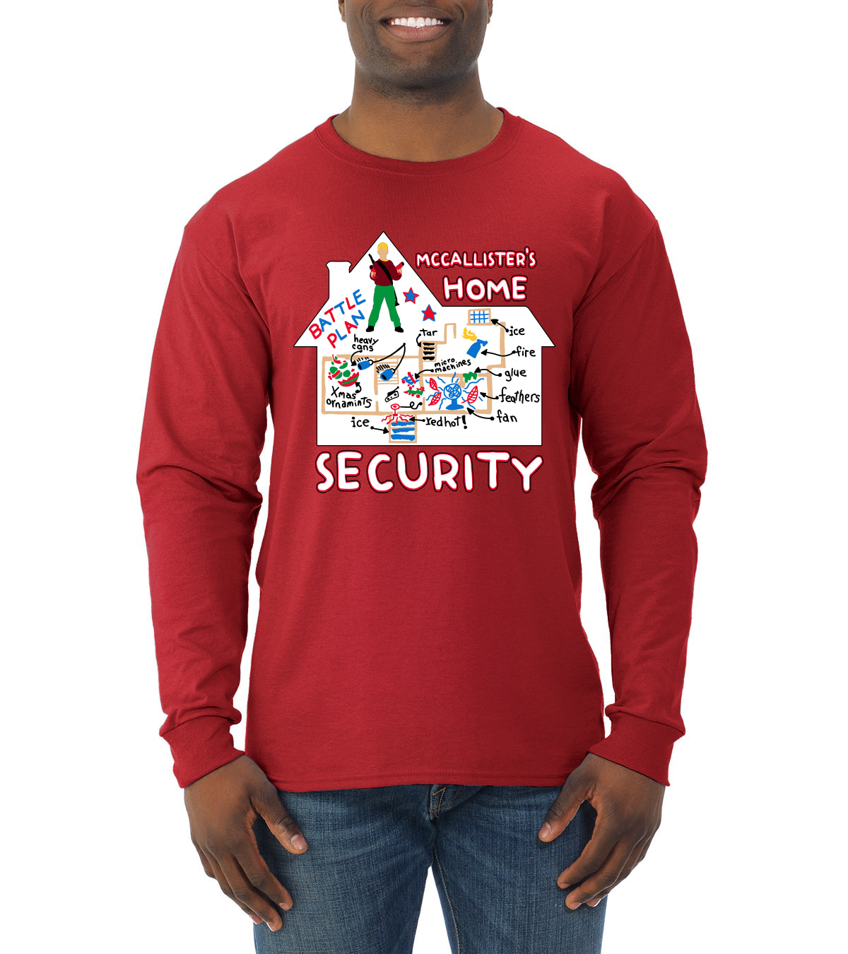 McCallister's Home Security Battle Plans Alone Christmas Mens Long Sleeve Shirt