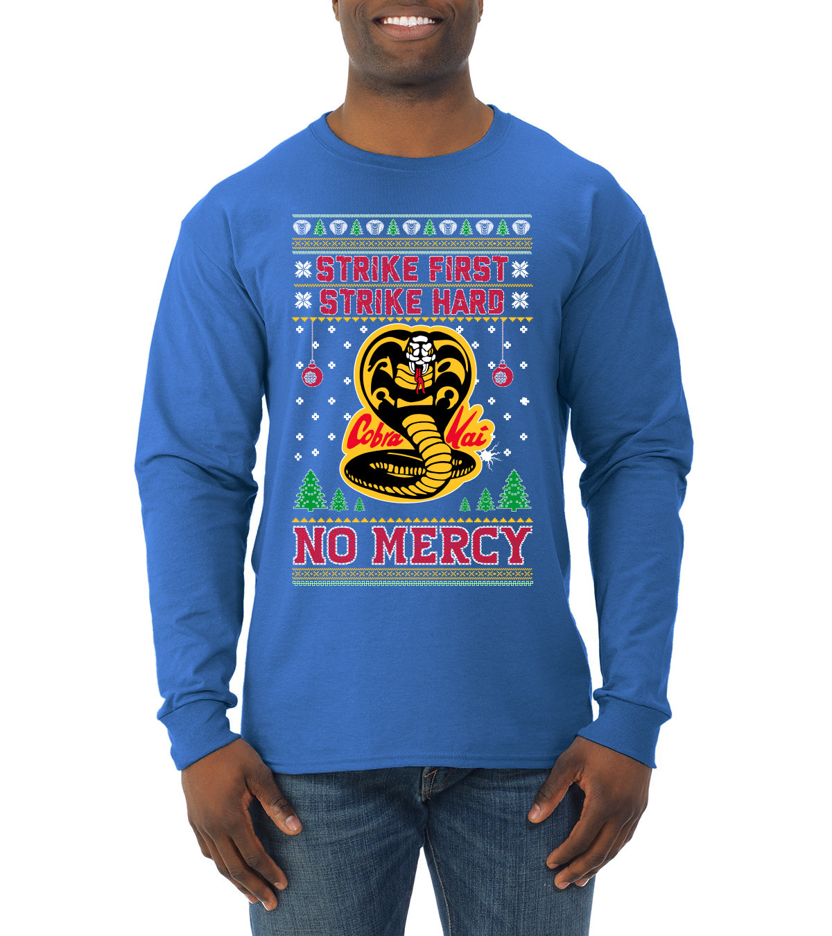 Strike First Strike Hard No Mercy Xmas Ugly Christmas Sweater Mens Long Sleeve Shirt