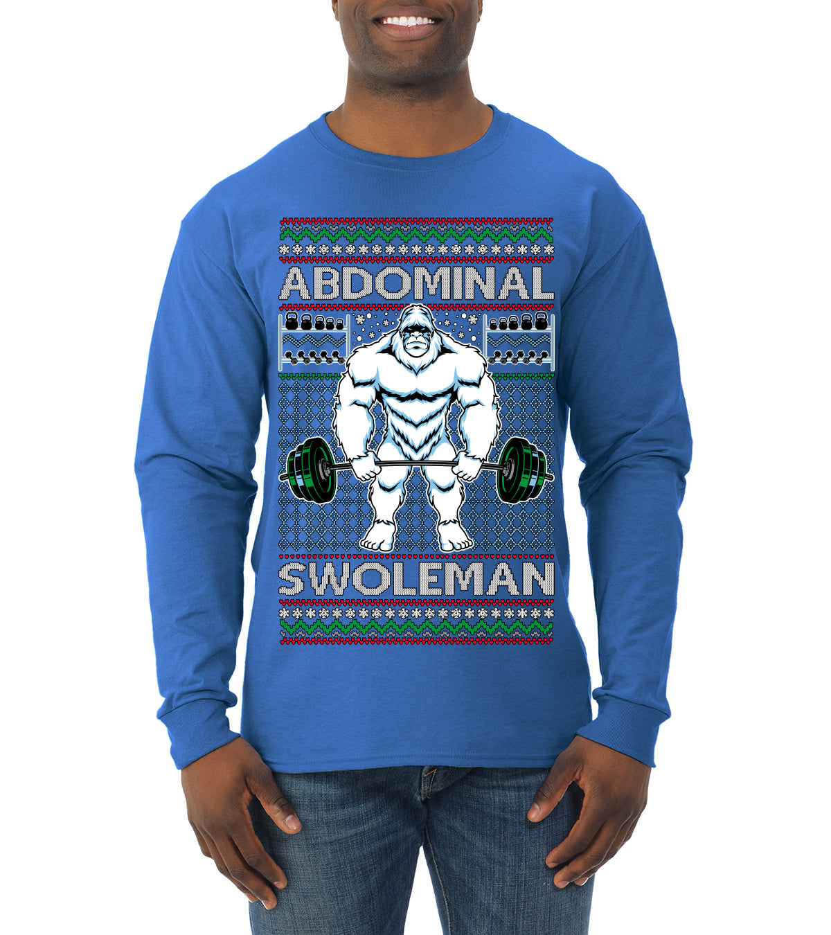 Abdominal Swoleman Fitness Yeti Ugly Christmas Sweater Mens Long Sleeve Shirt