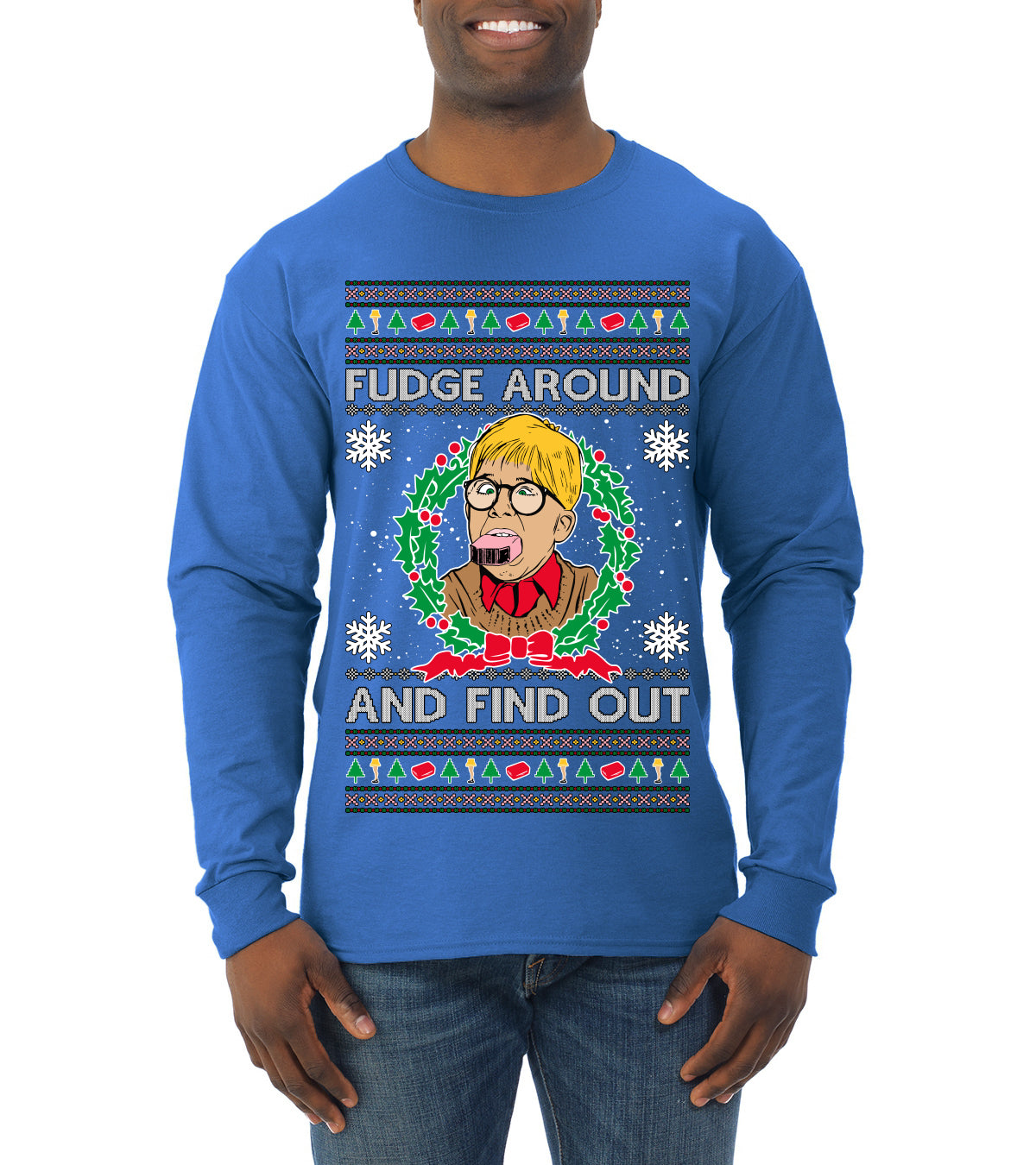 Fudge Around And Find Out Story Ugly Christmas Sweater Mens Long Sleeve Shirt