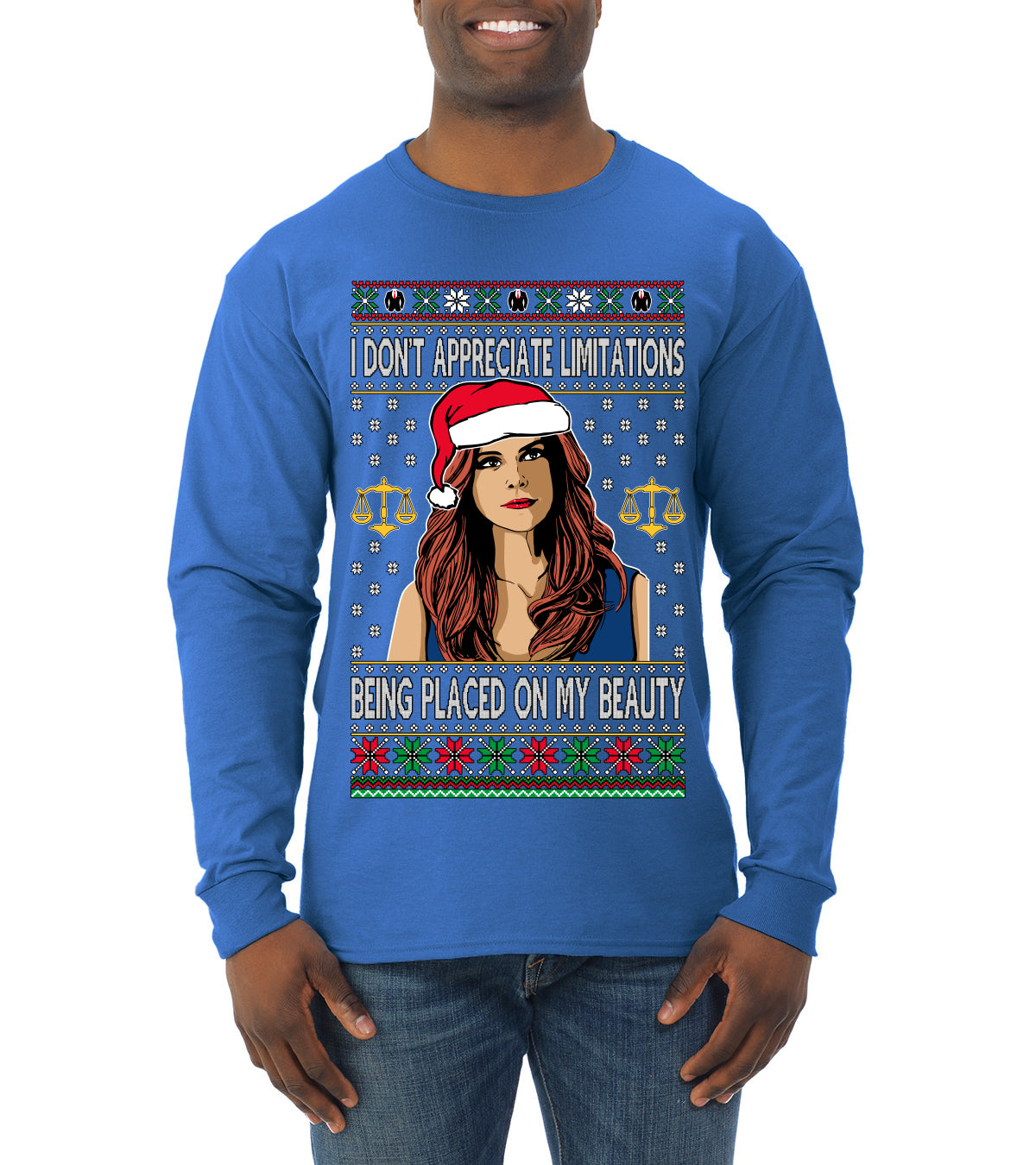 Don't Appreciate Limitations Being Placed Donna TV Show Parody Ugly Christmas Sweater Mens Long Sleeve Shirt
