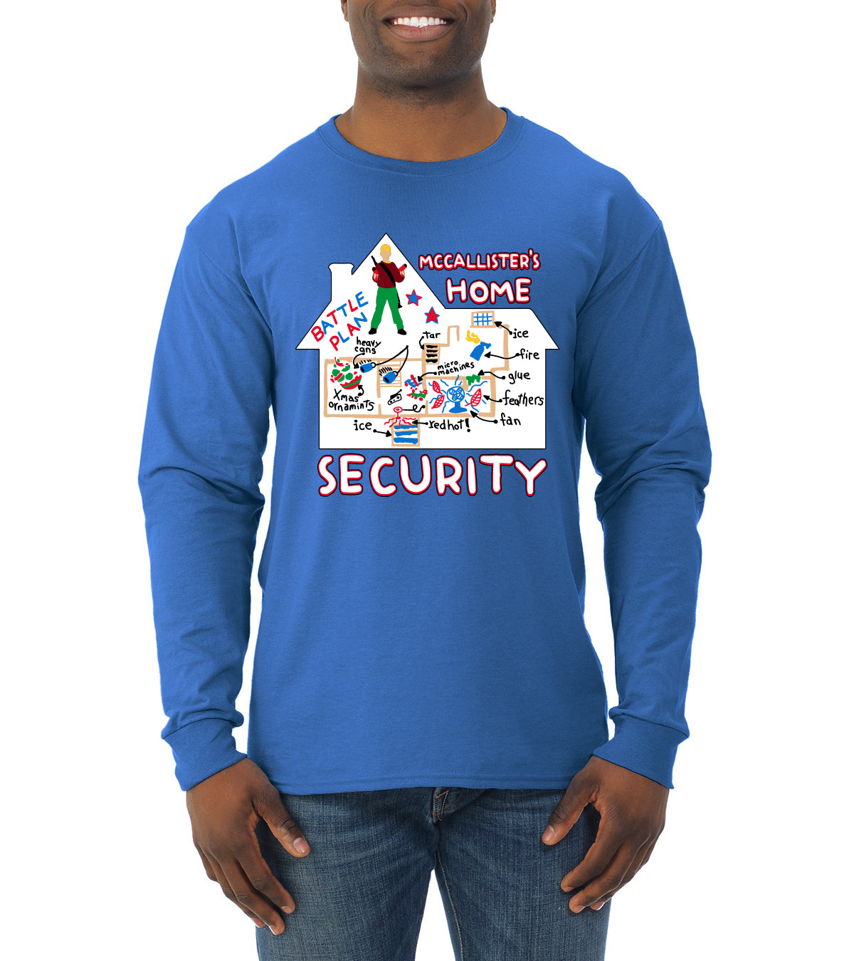 McCallister's Home Security Battle Plans Alone Christmas Mens Long Sleeve Shirt
