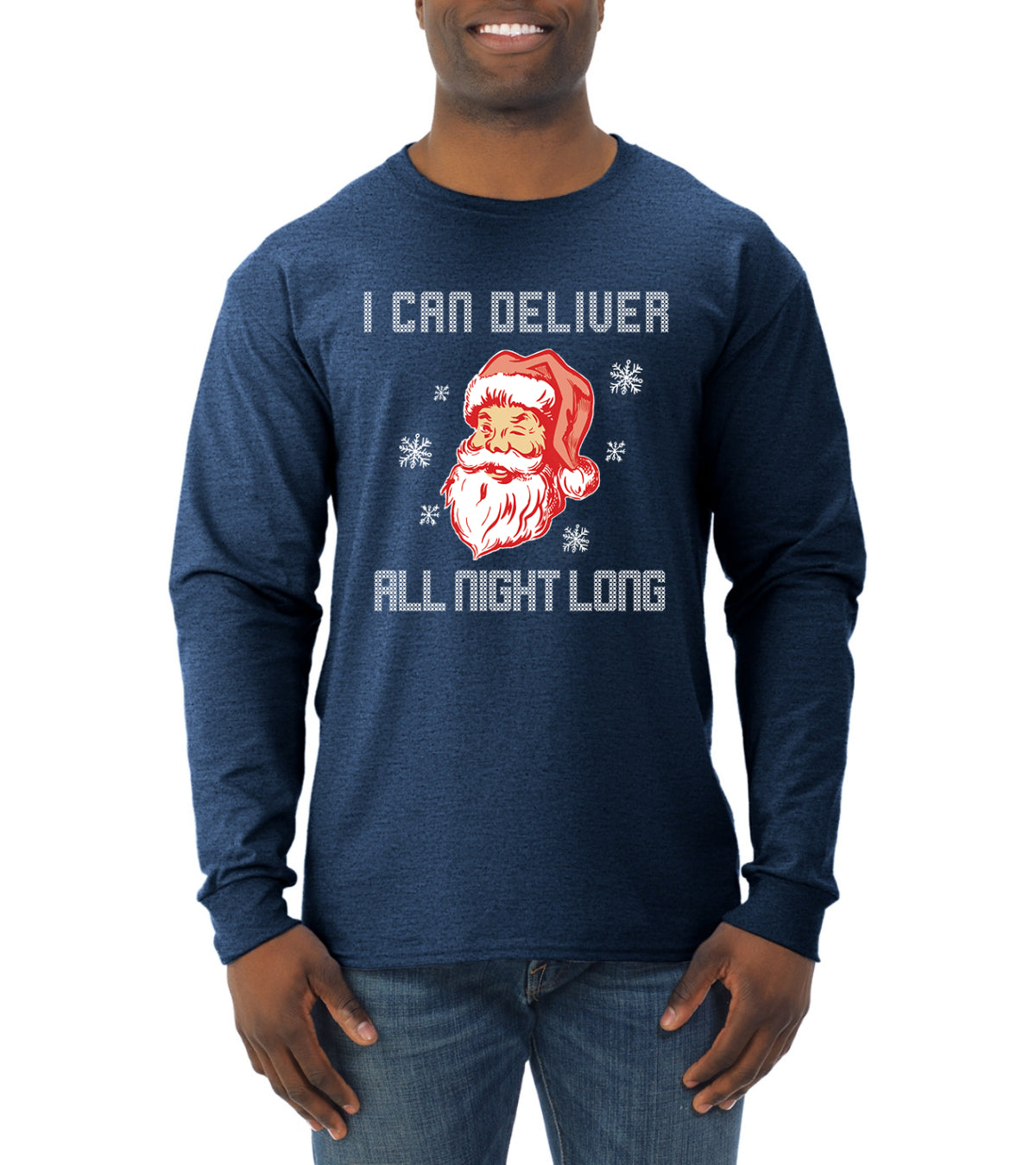 I Can Deliver All Night Long Santa Winking Christmas Mens Long Sleeve Shirt