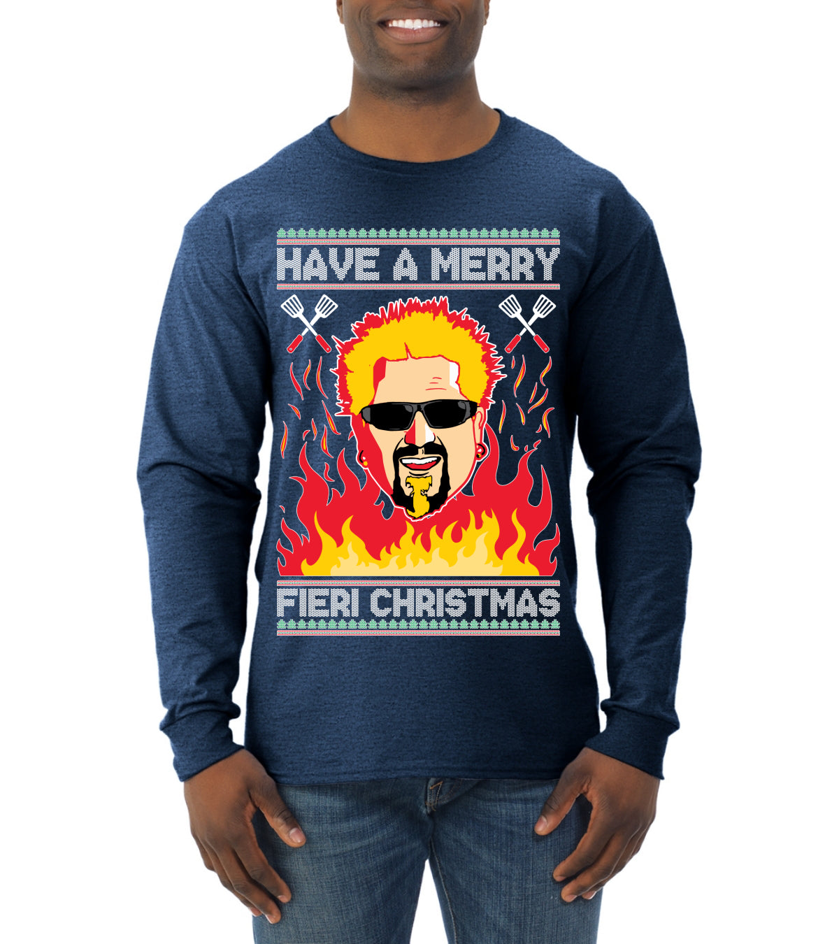 Have A Merry Fieri Christmas  Ugly Christmas Sweater Mens Long Sleeve Shirt